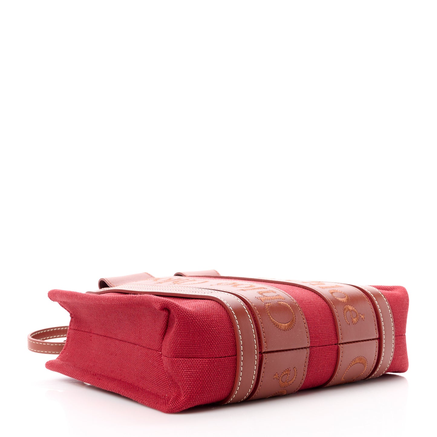Cotton Calfskin Small Woody Ribbon Tote With Strap Dark Red