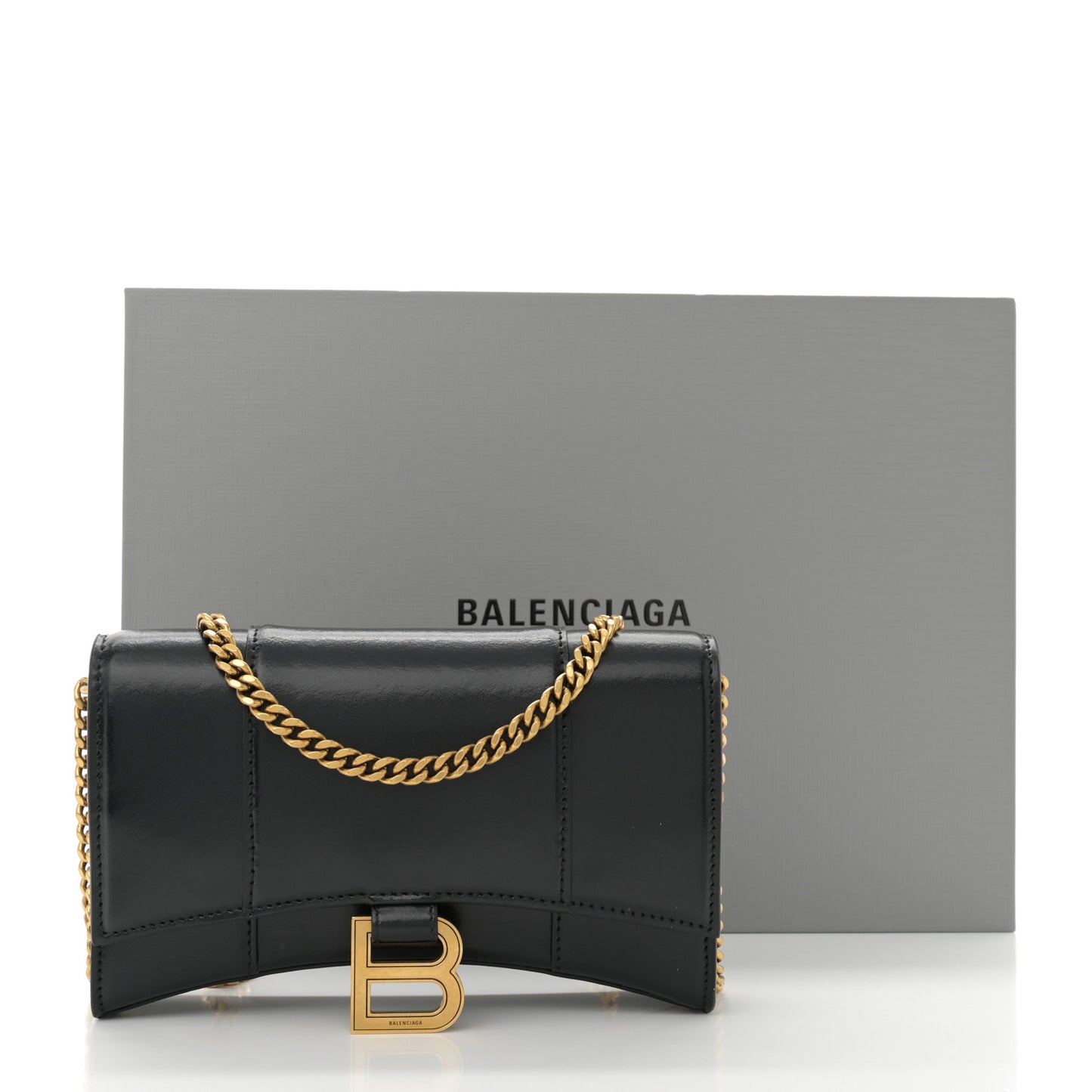 Shiny Box Calfskin Hourglass Chain Bag Black