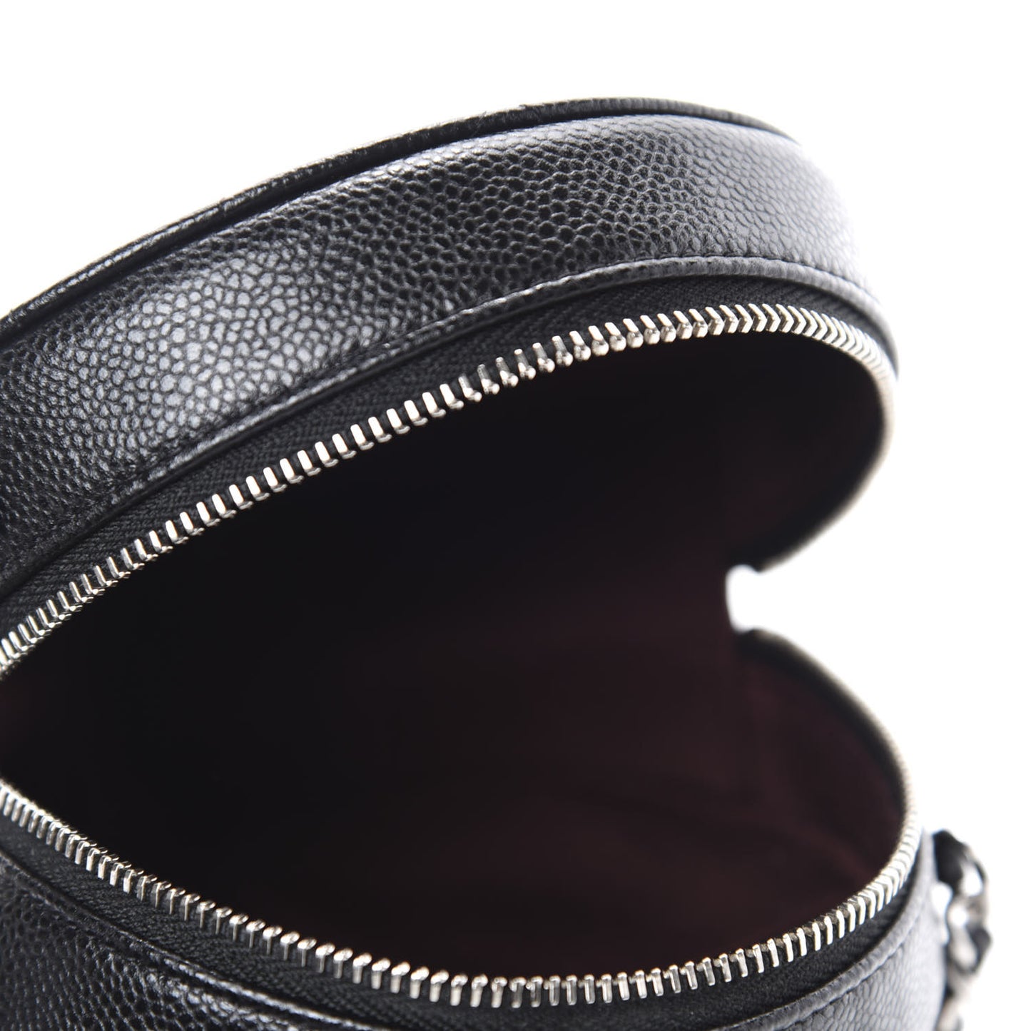 Caviar Quilted Round Clutch With Chain Black