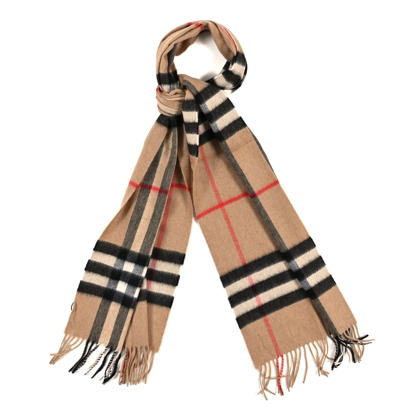 Cashmere Giant Check Fringe Scarf Archive Beige