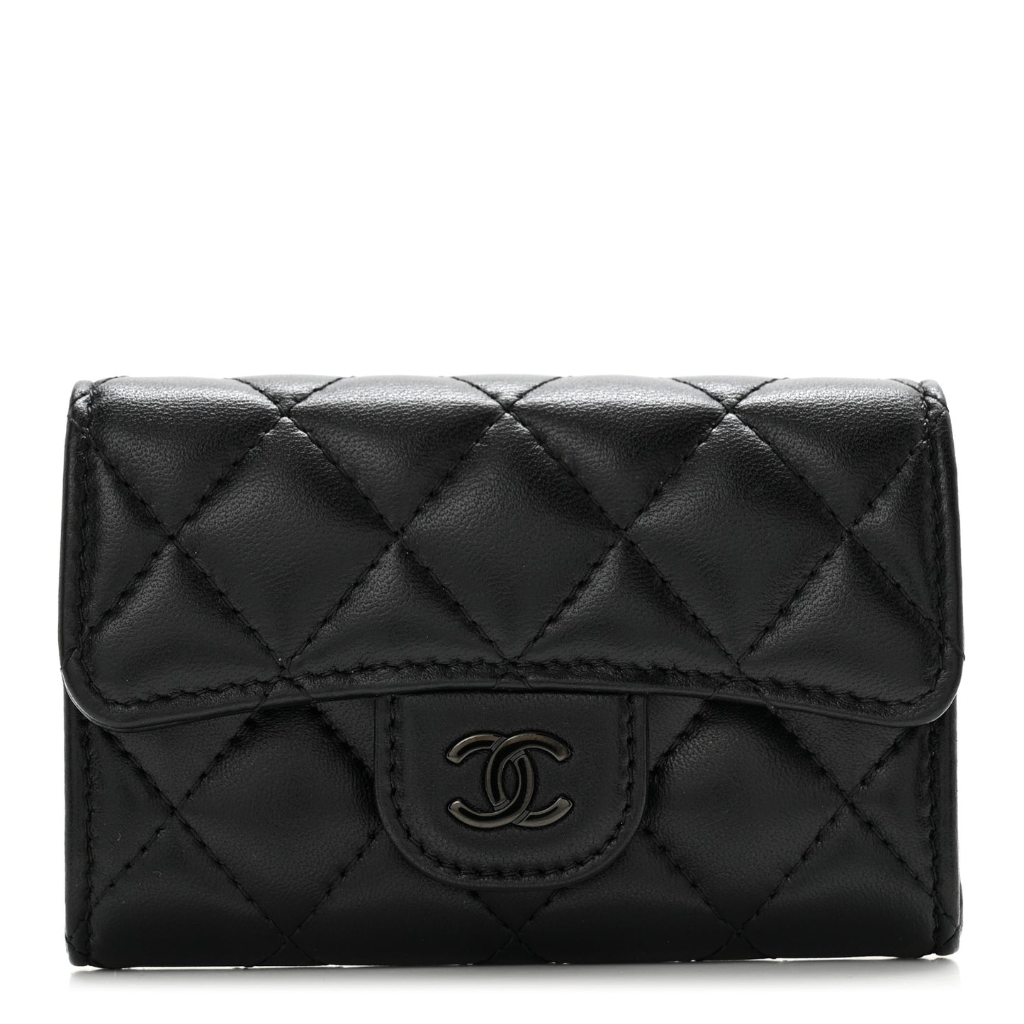 Lambskin Quilted Flap Card Holder Wallet So Black