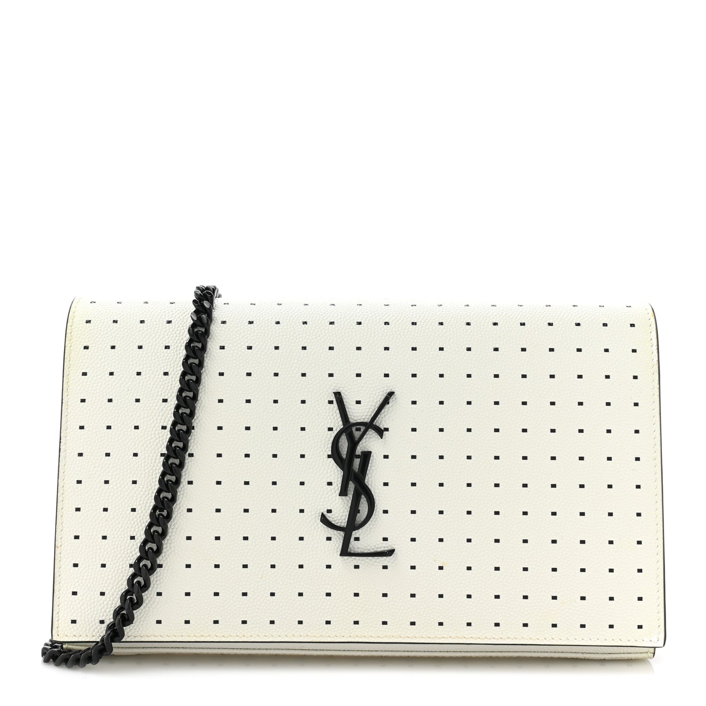 Grain De Poudre Square Dot Print Monogram Chain Wallet White Matte Black