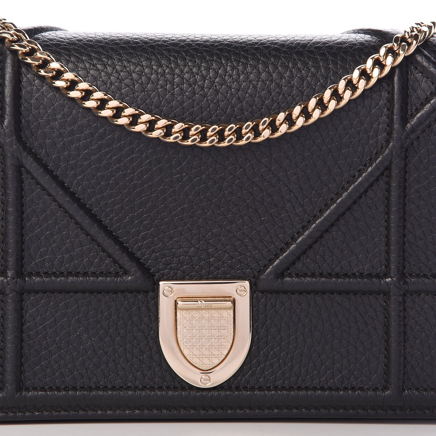 Grained Calfskin Diorama Wallet on Chain Pouch Black