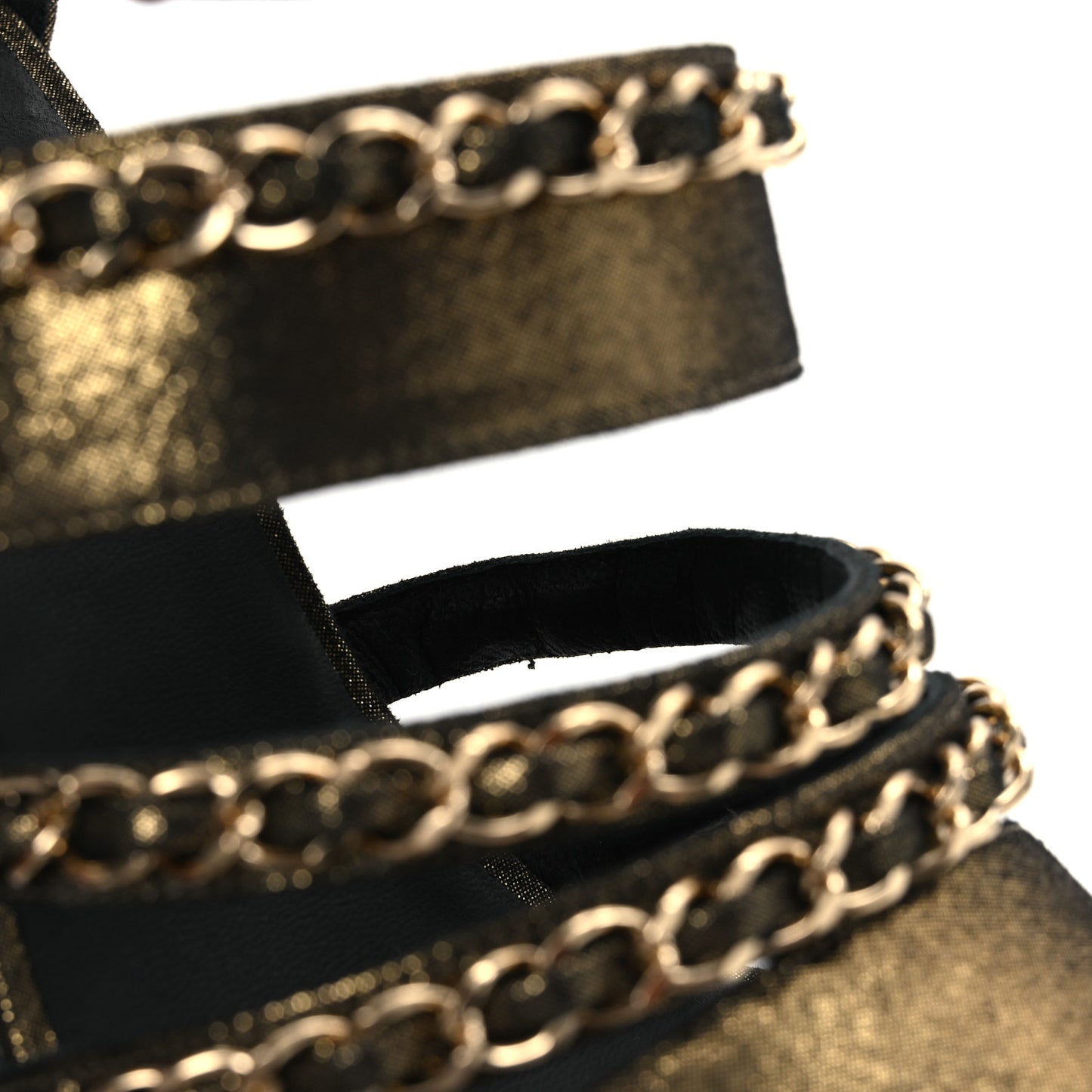 Suede Laminated Lambskin Gladiator Chain Sandals 36.5 Dark Gold