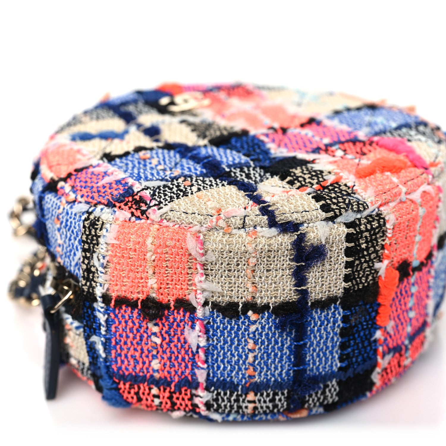 Chanel Tweed Quilted Round Clutch With Chain Blue Orange Multicolor 9 of 10