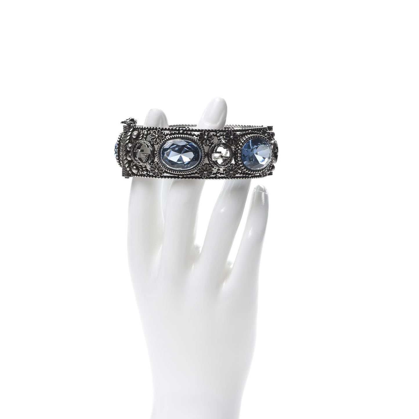 Sterling Silver Crystal Interlocking G Bangle Bracelet Blue