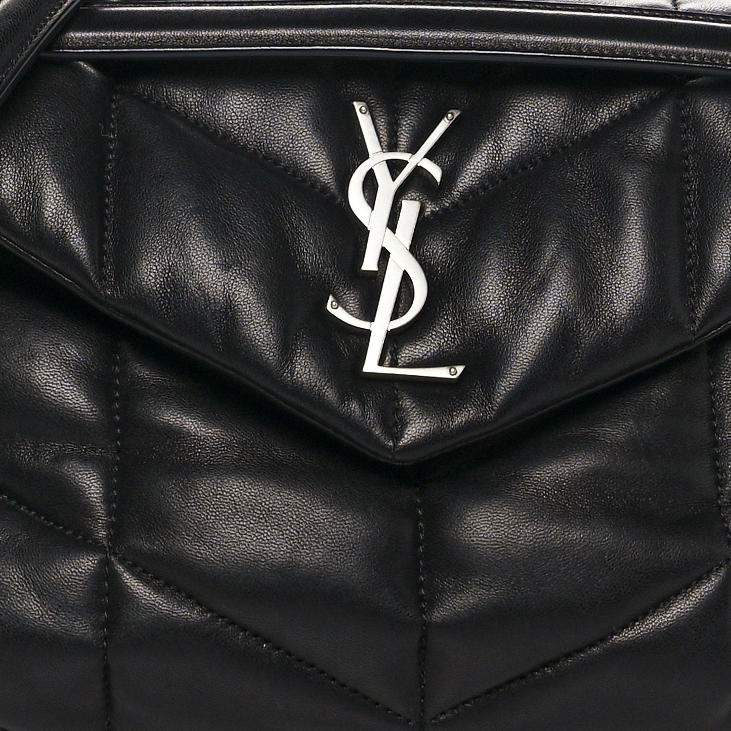 Lambskin Quilted Small Loulou Puffer Monogram Chain Satchel Black