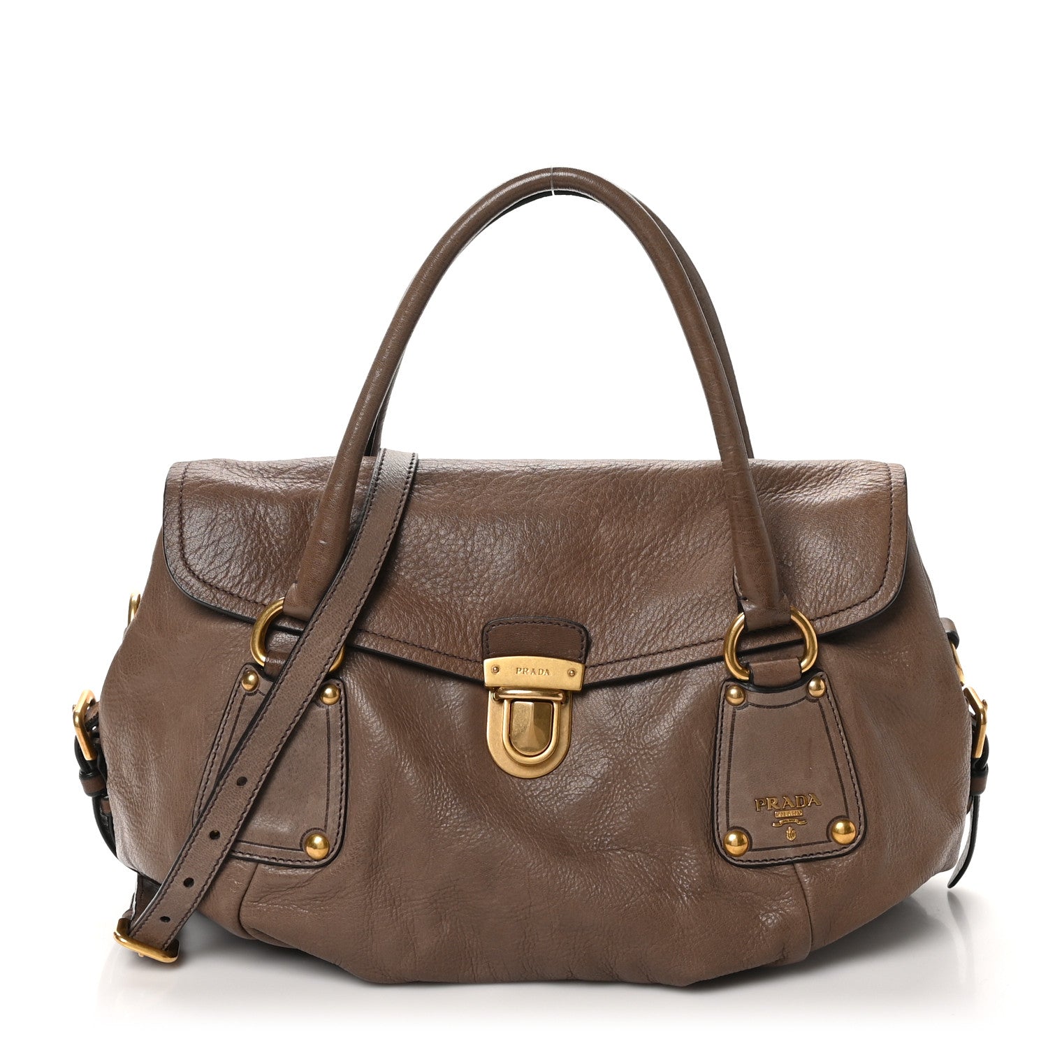 Prada Cervo Antik Buckle Foldover Pushlock Satchel Pietra 1732398
