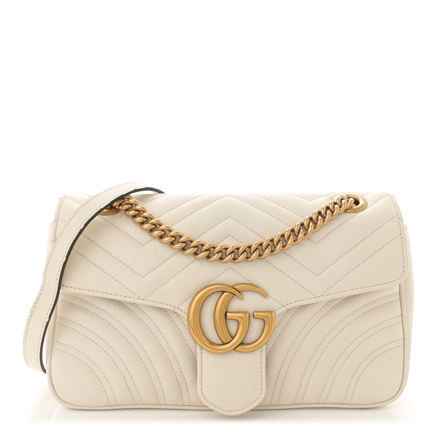 Gucci Calfskin Matelasse Small GG Marmont Shoulder Bag White