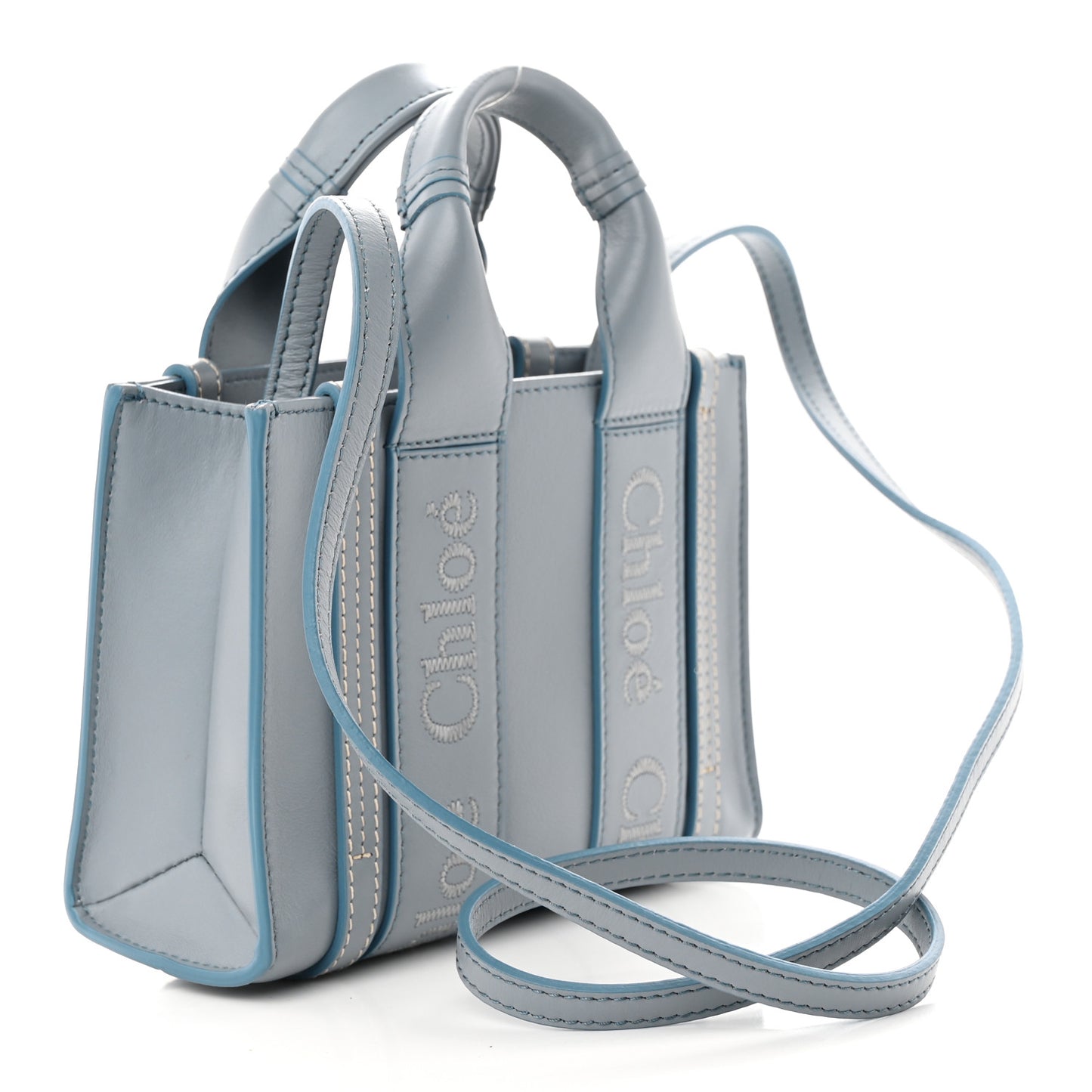 Calfskin Mini Woody Ribbon Tote Storm Blue