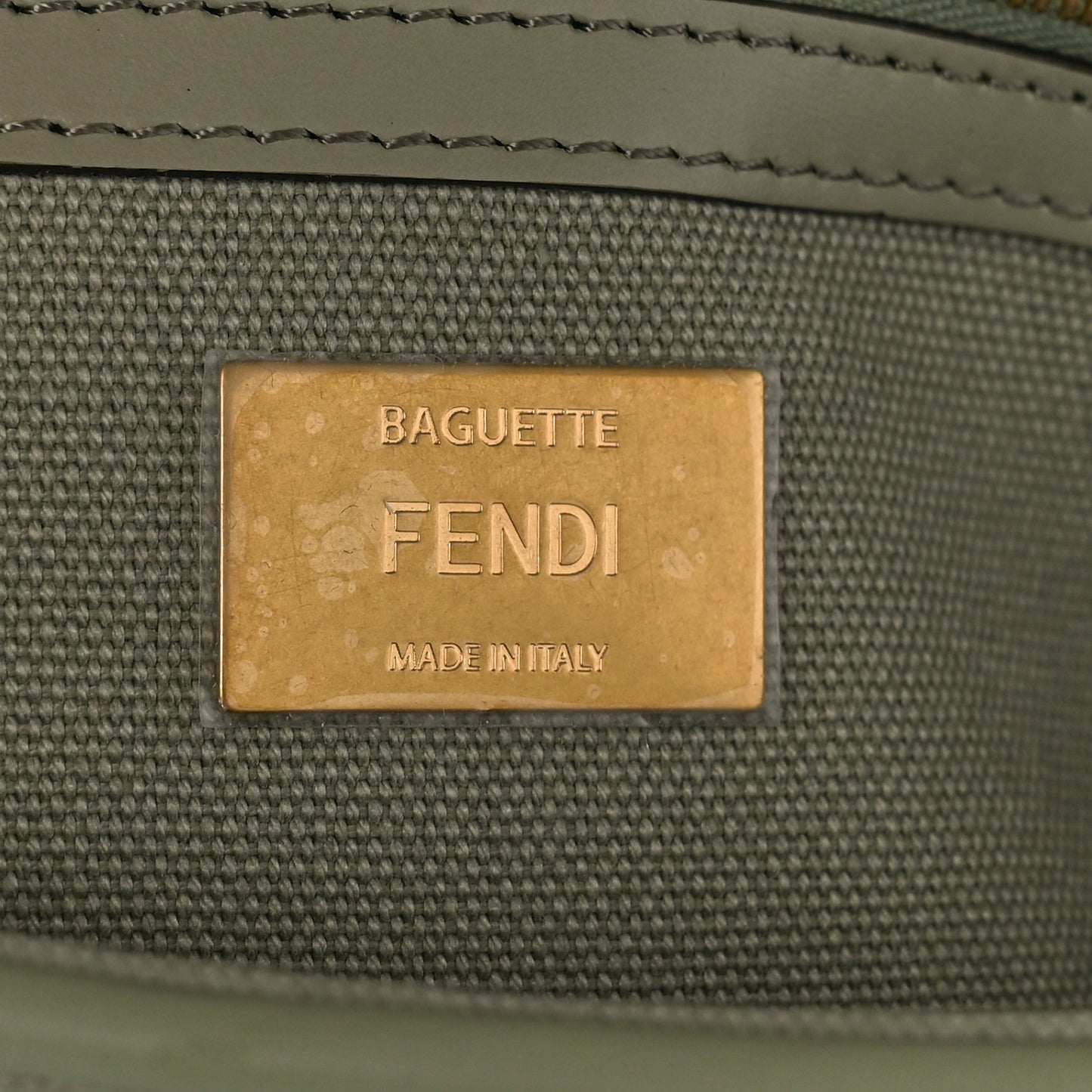 Canvas Vitello King FF Embroidered Baguette Green Tea