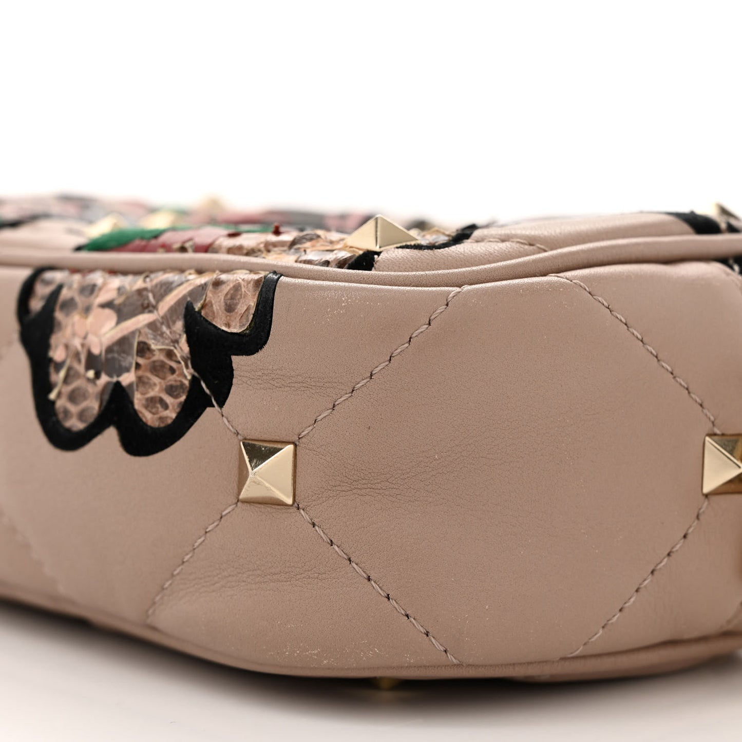 Calfskin Butterfly Embroidered Rockstud Camera Crossbody Bag Poudre