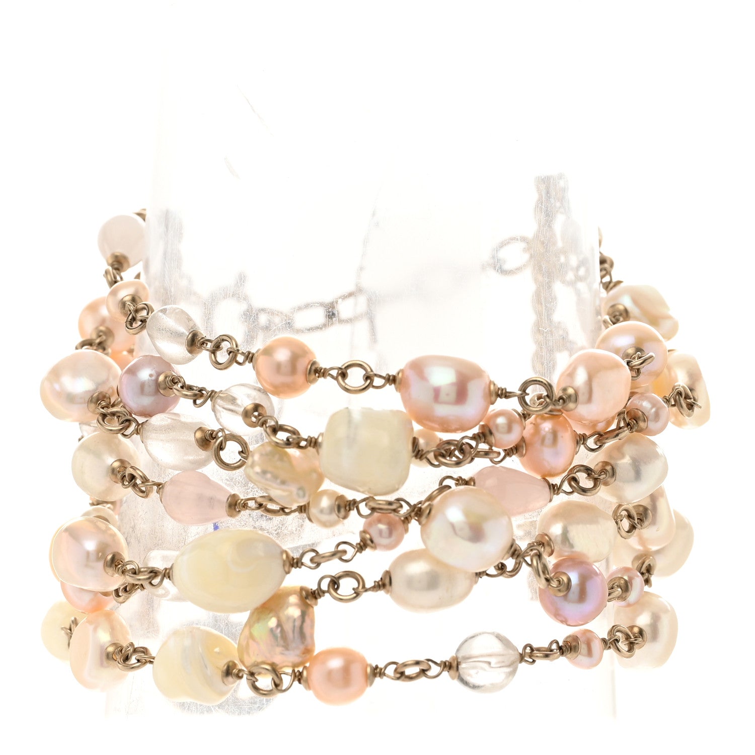 CHANEL 多色ビーズネックレス&ブレスレット Chanel Pearl Bead CC Multi Strand Bracelet Gold Pink 1765171