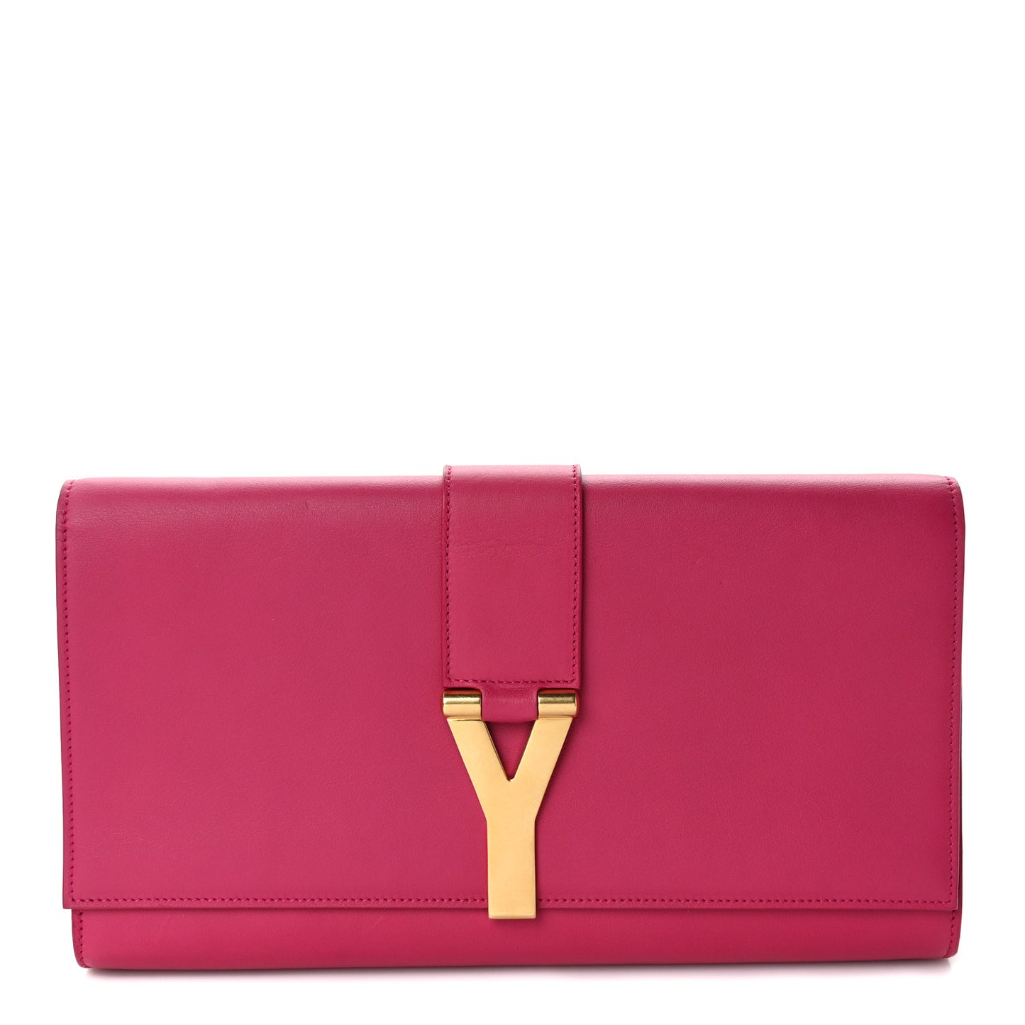 Calfskin Classic Y Ligne Clutch Fuchsia