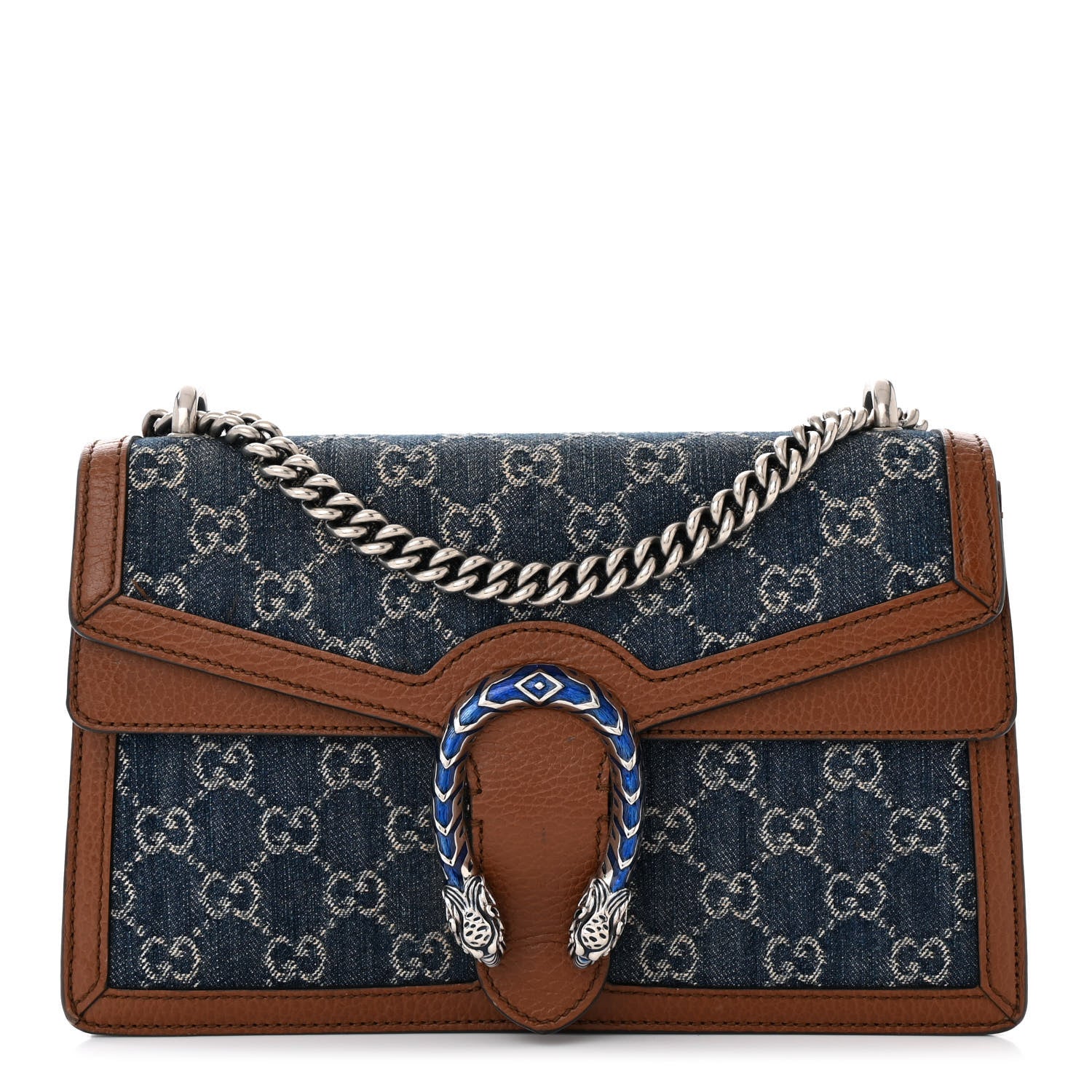 Gucci New Denim GG Monogram Dollar Calfskin Enamel Small Dionysus Shoulder Bag Blue Tea Cuir Epilog Electric Blue 1 of 11