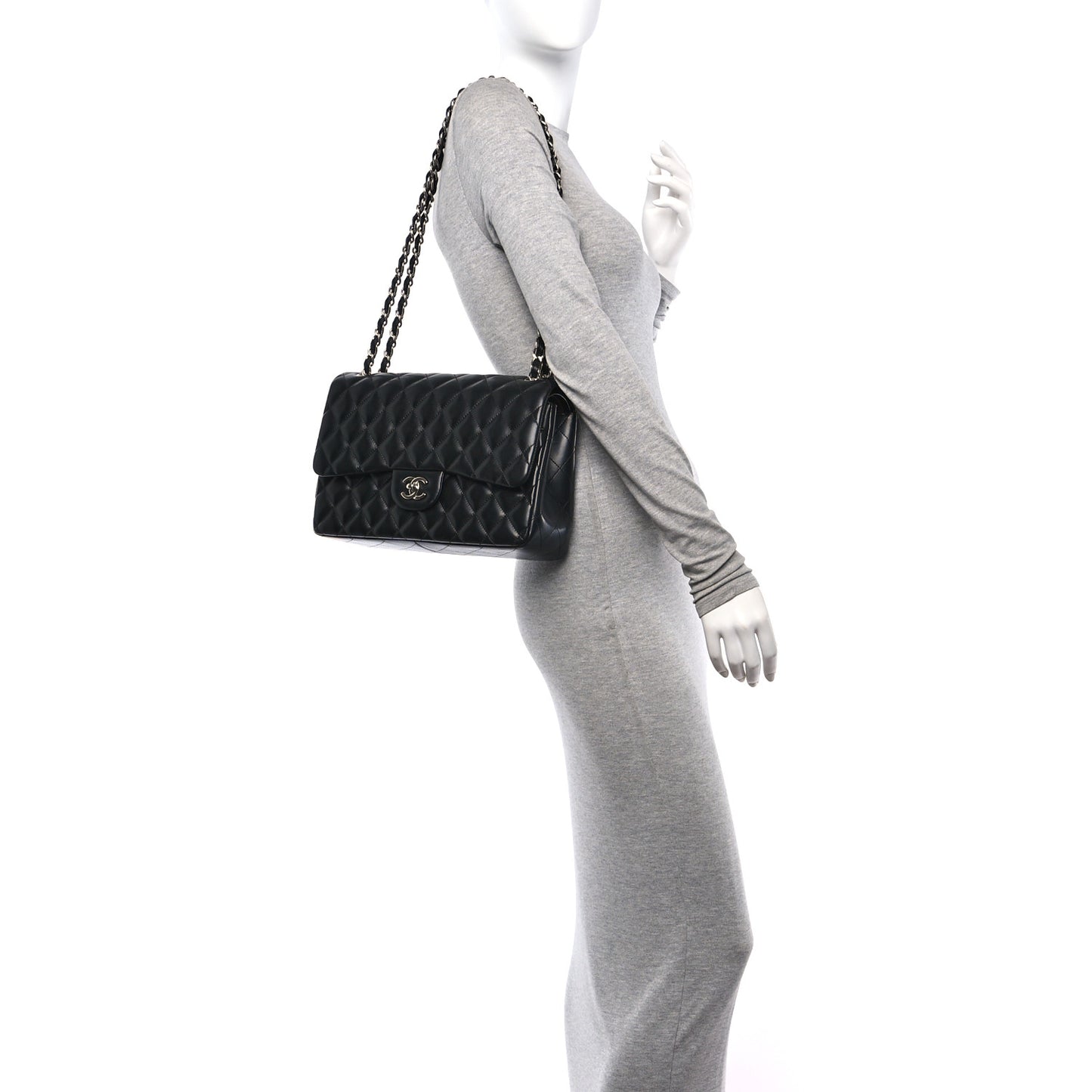 Lambskin Quilted Jumbo Double Flap Black