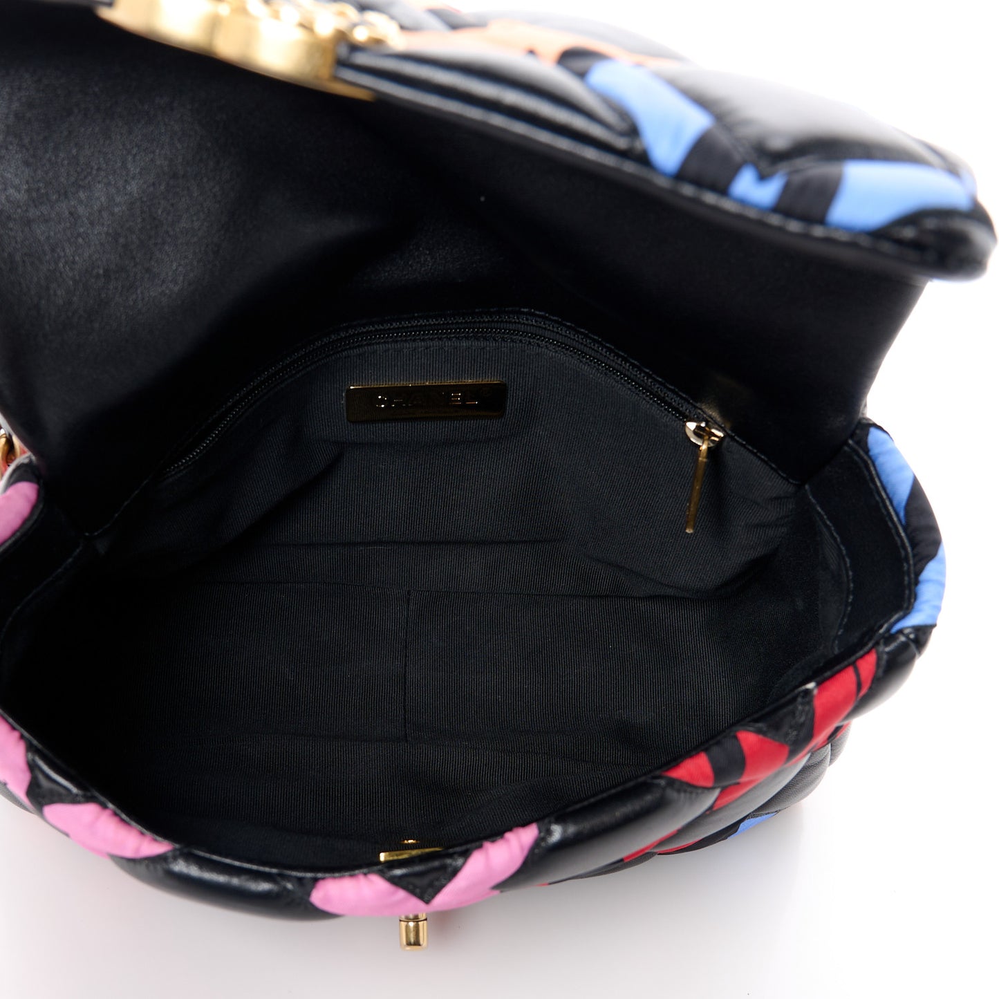 Lambskin Printed Fabric Medium Chanel 19 Flap Black Multicolor