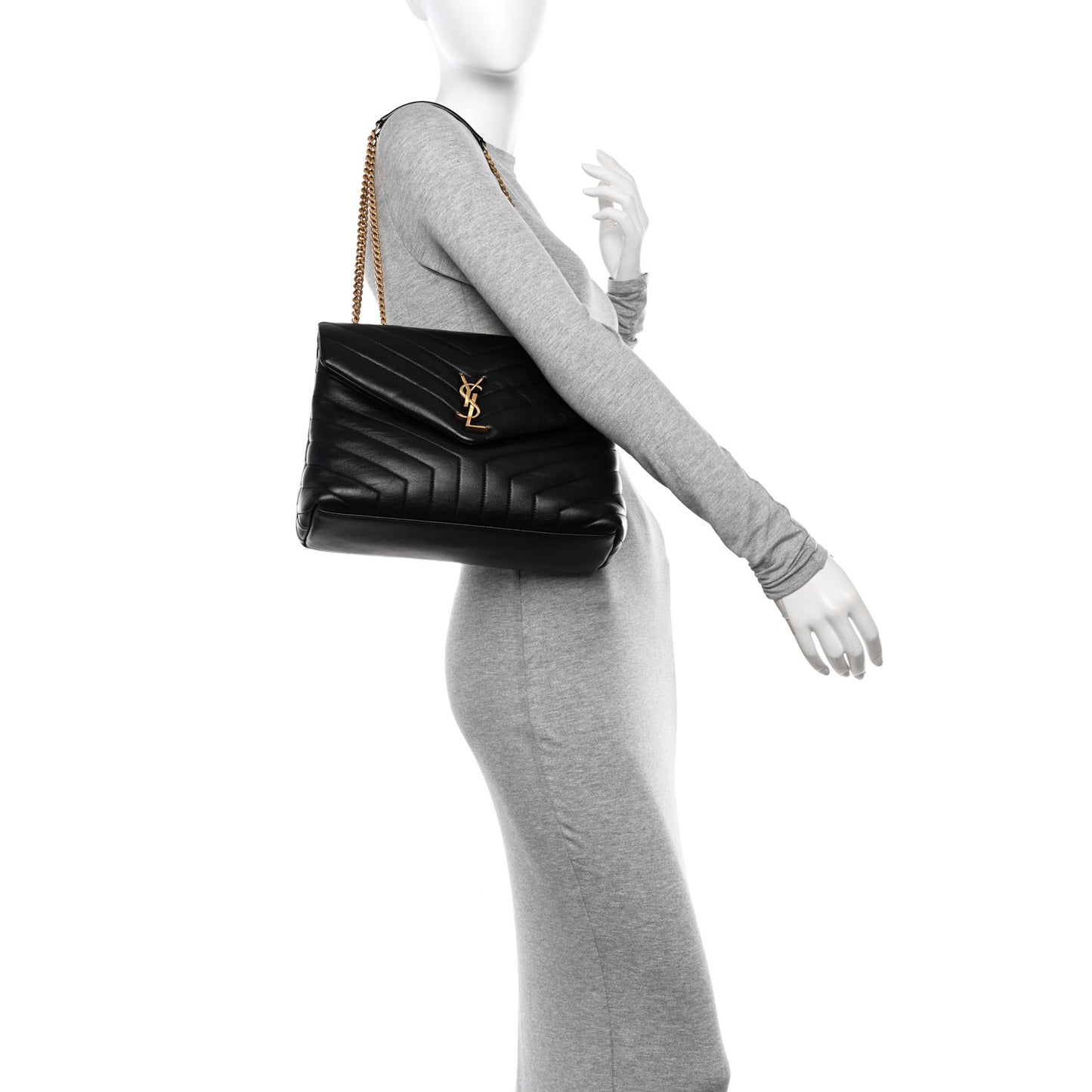 Calfskin Y Quilted Monogram Medium Loulou Chain Satchel Black