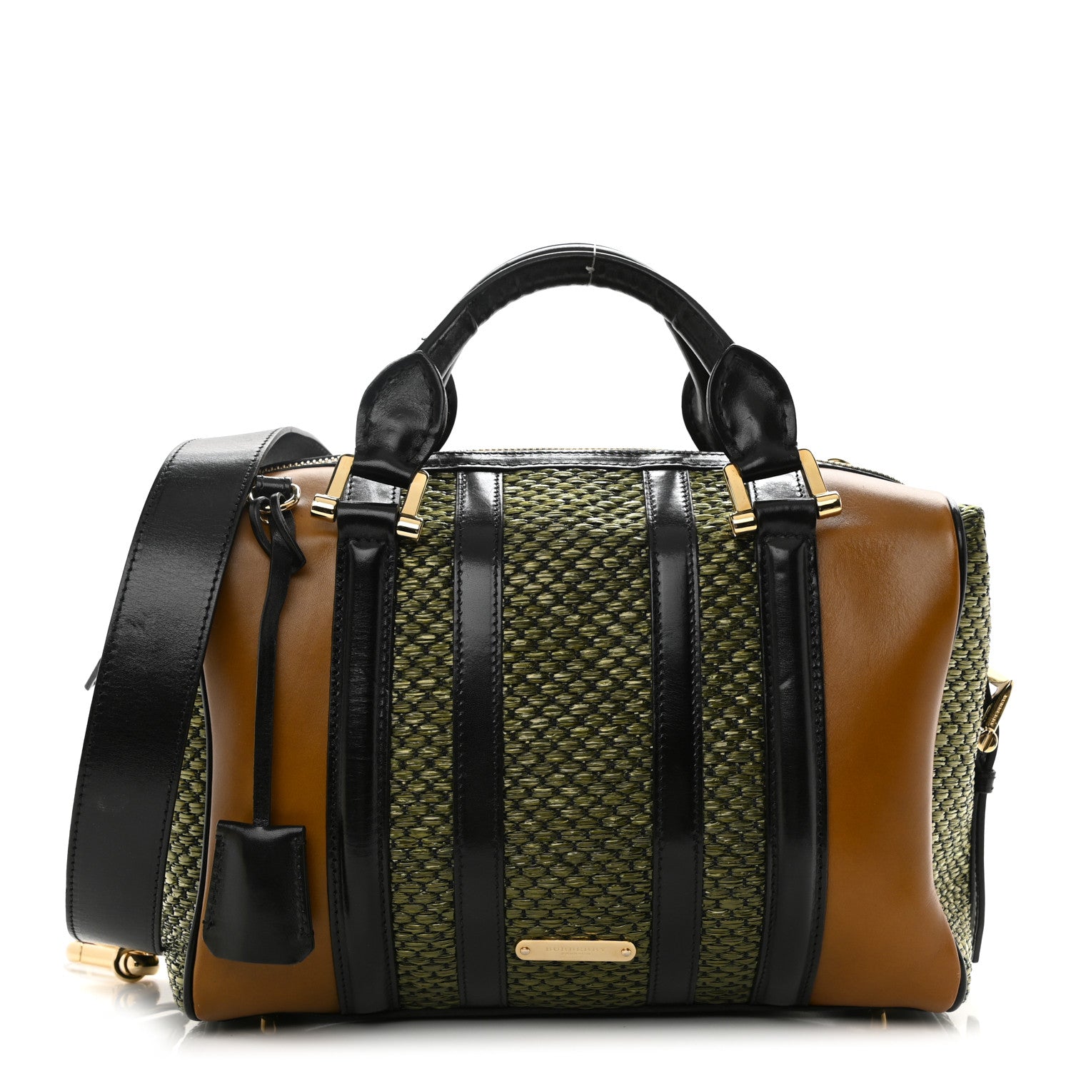 burberry walk in the rain bowler bag 2007 Burberry Calfskin Raffia Prorsum Bowling Bag Green Brown 1107297 – FASHIONPHILE