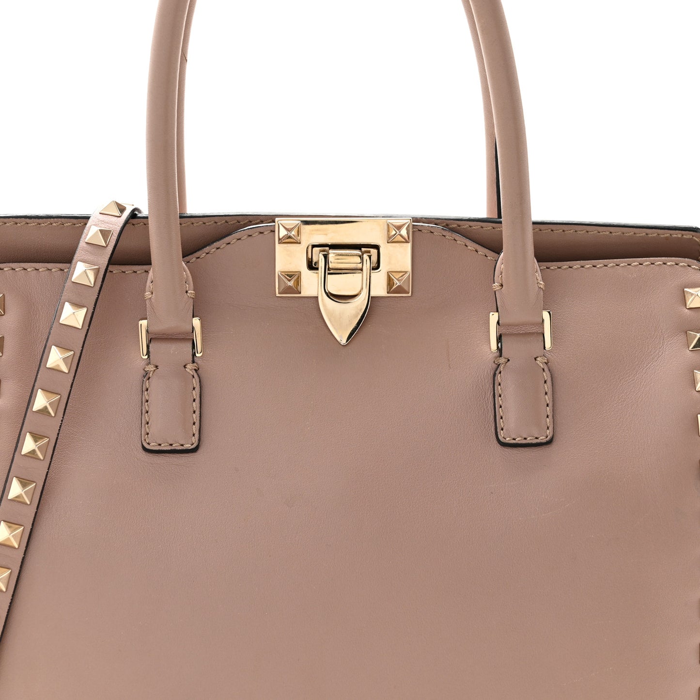 Vitello Rockstud Double Handle Tote Poudre