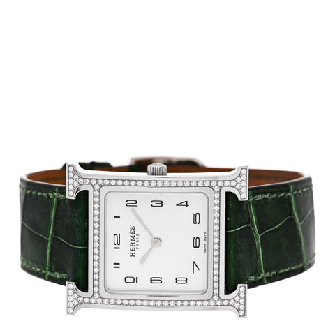 Stainless Steel Alligator Diamond Bezel Mother of Pearl 26mm Heure H Hour Quartz Watch Vert Moyen