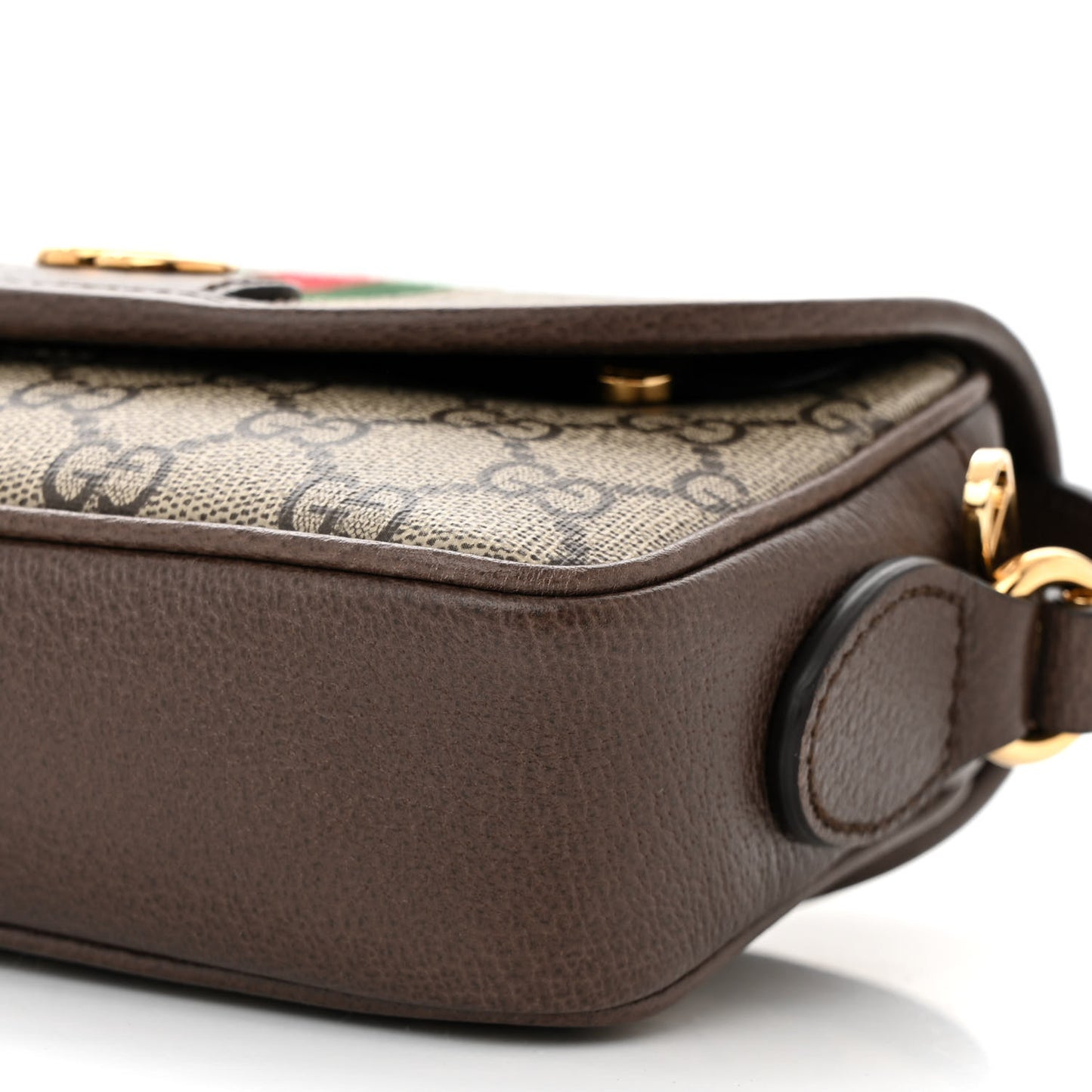 GG Supreme Monogram Textured Dollar Calfskin Mini Ophidia Flap Shoulder Bag Beige Ebony New Acero