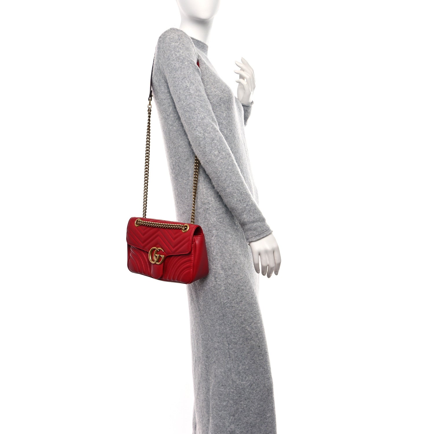 Gucci Calfskin Matelasse Small GG Marmont Shoulder Bag Hibiscus Red 2 of 9