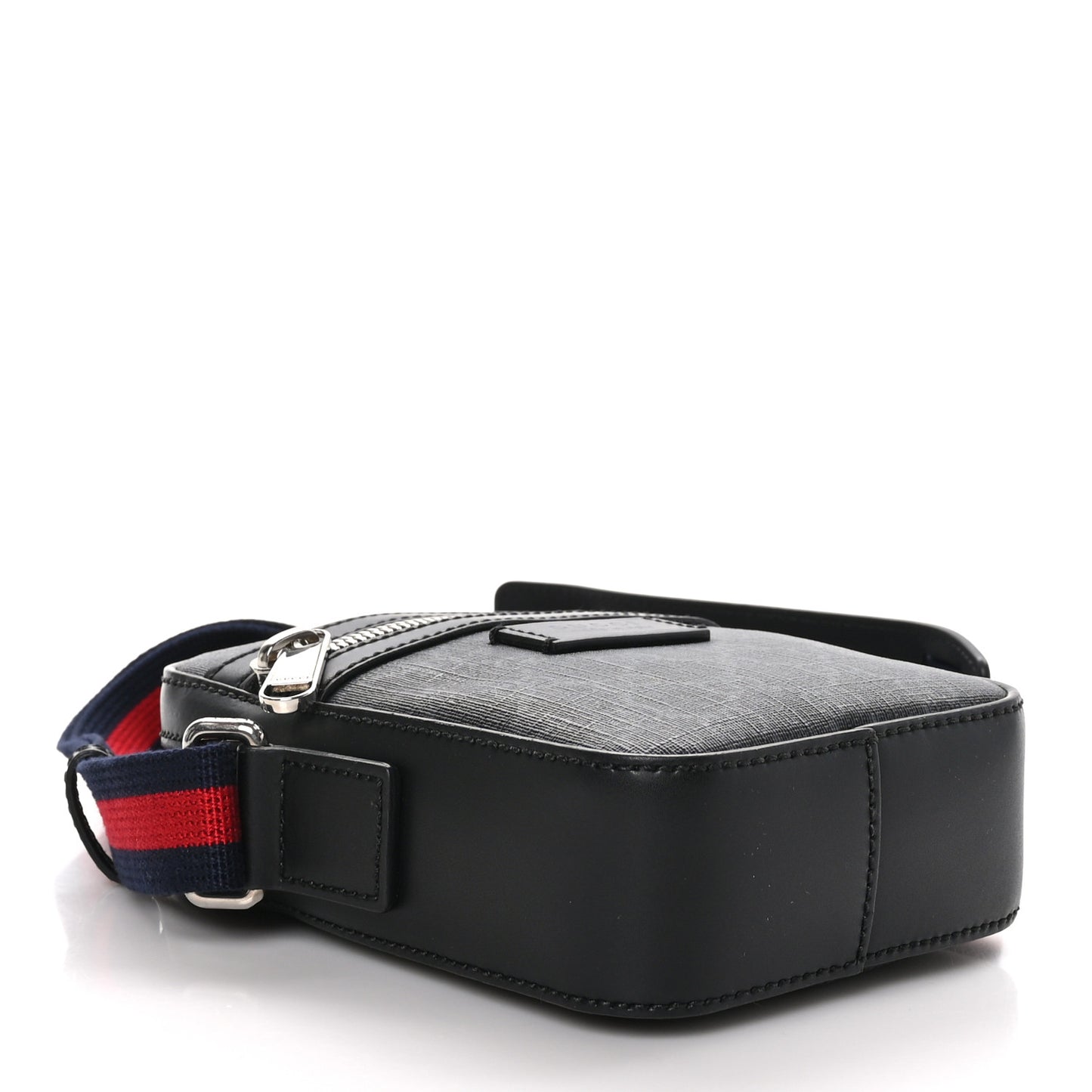 GG Supreme Monogram Appia Calfskin Web Small Camera Messenger Bag Black Grey