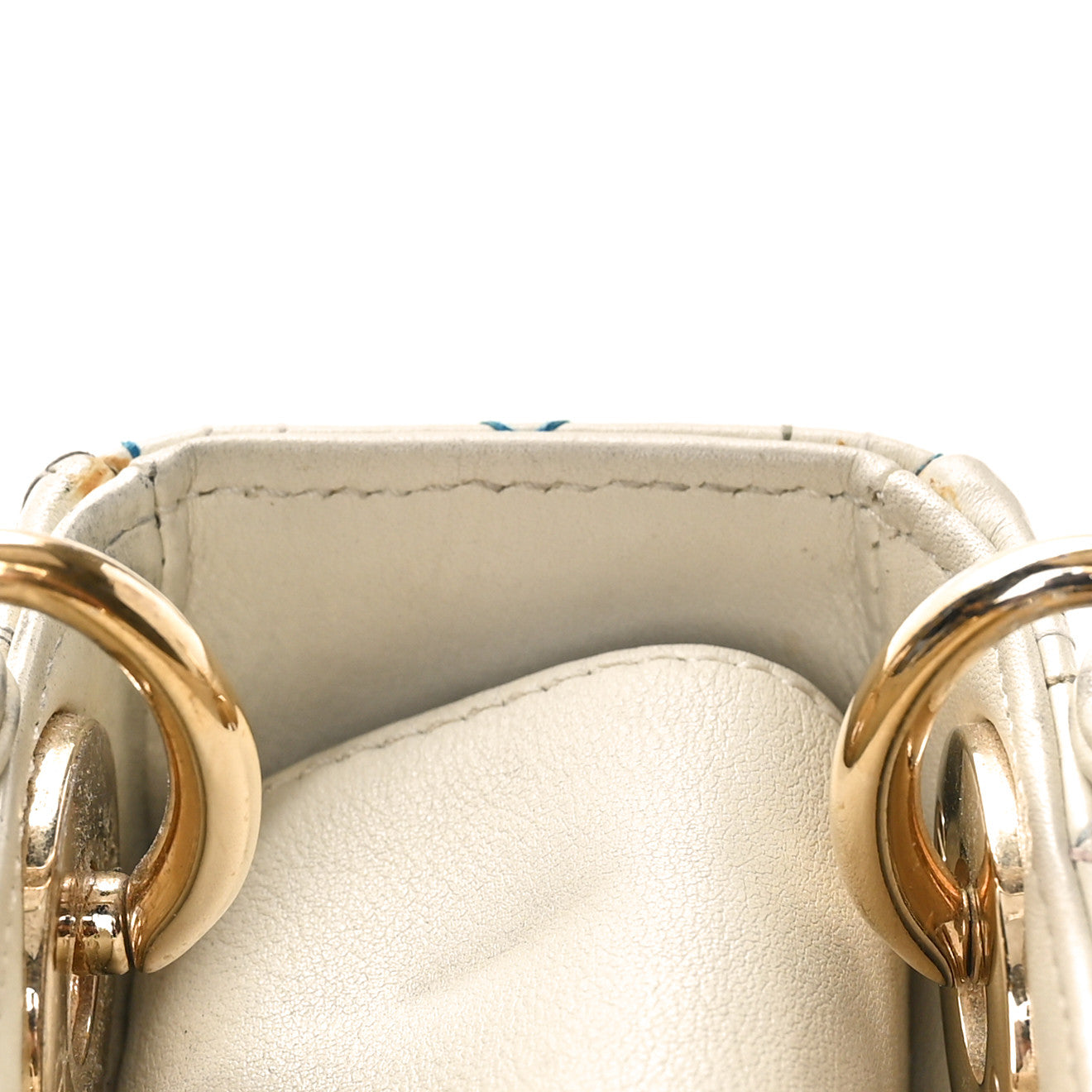 Calfskin Embroidered Beaded Geometric Cannage Mini Lady Dior White Multicolor