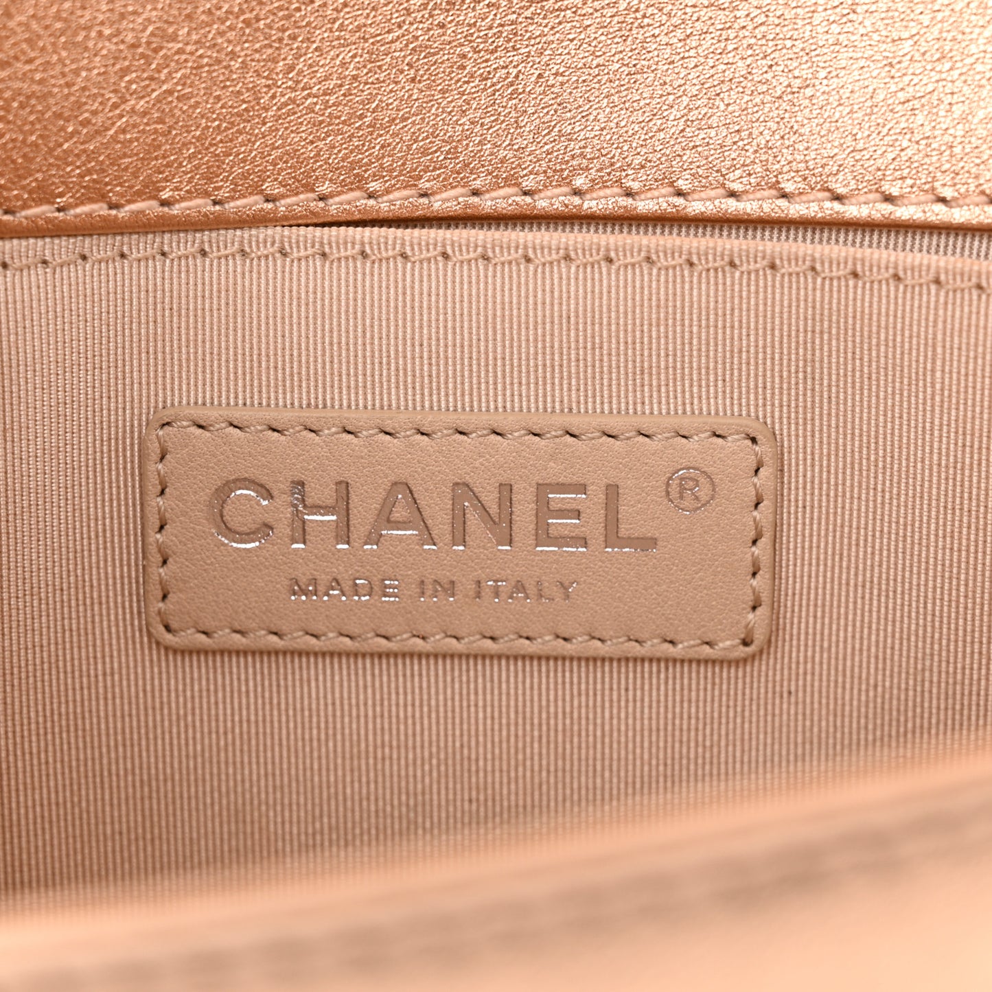 Metallic Calfskin Perforated Small Boy Flap Gold