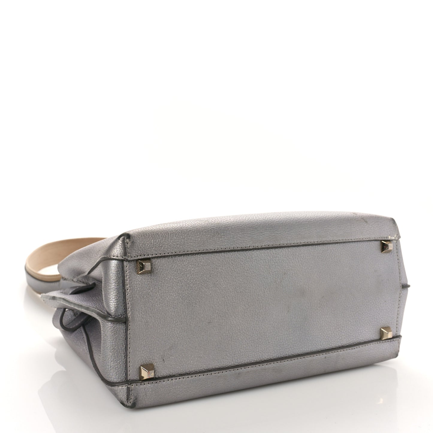 Metallic Grained Calfskin Medium Milla Tote Spike Silver
