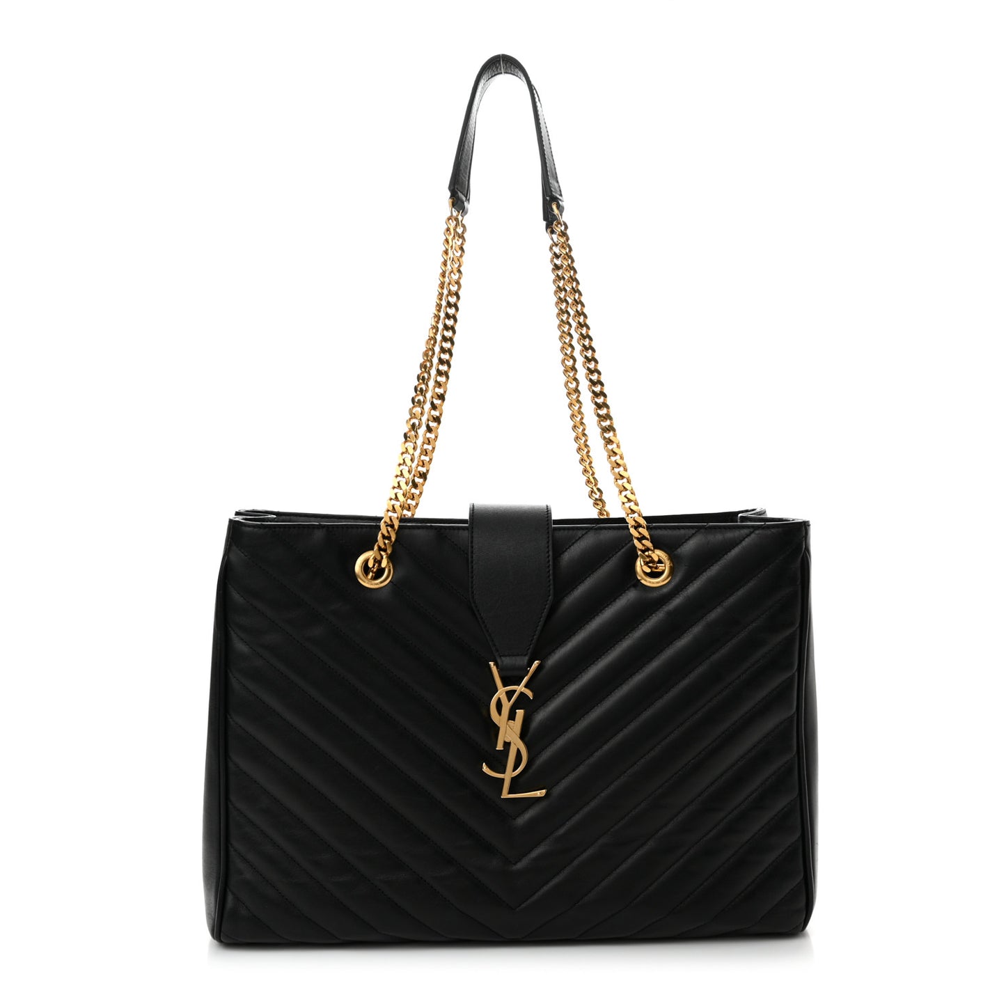 Lambskin Matelasse Chevron Monogram Shopping Bag Black