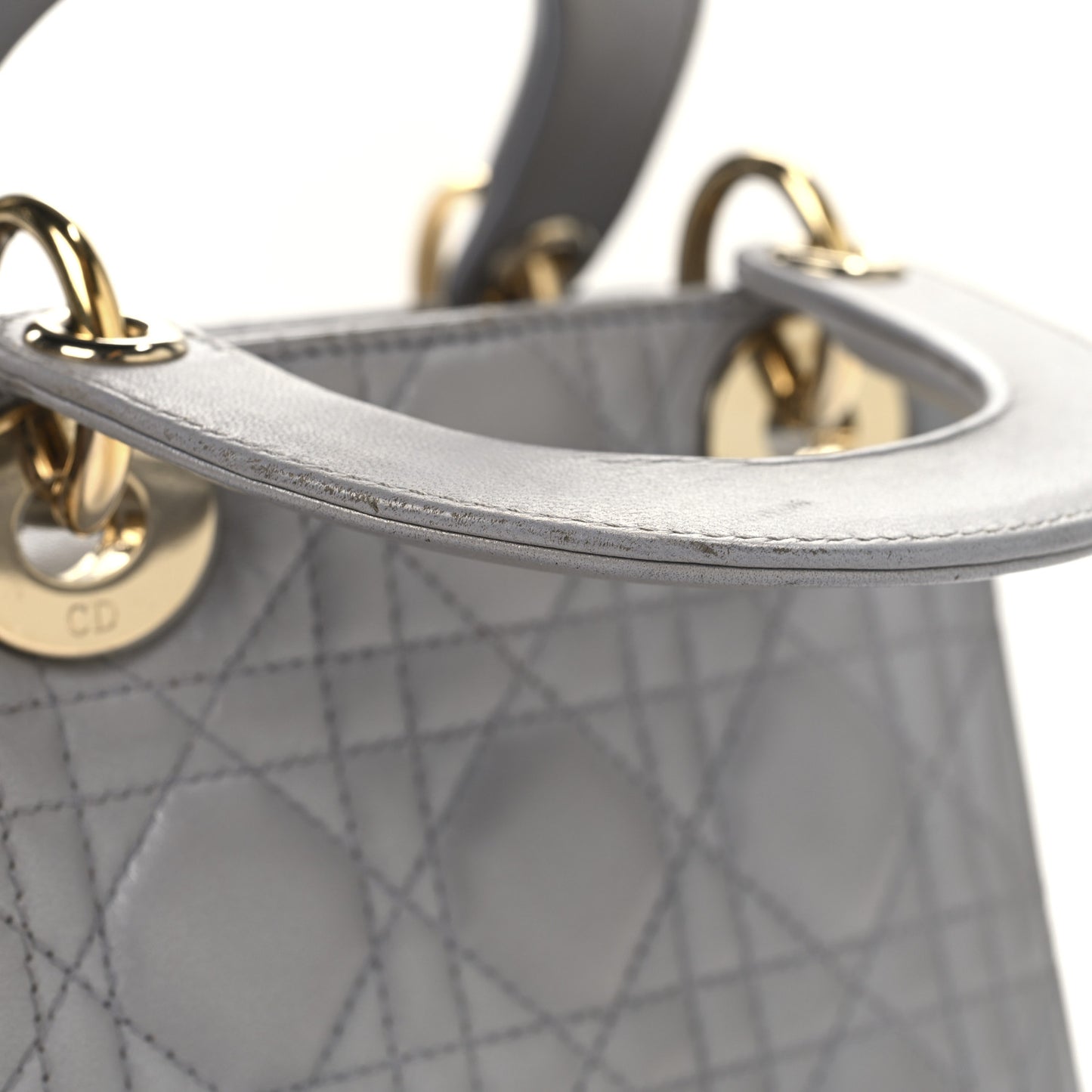 Metallic Lambskin Cannage Mini Lady Dior Grey