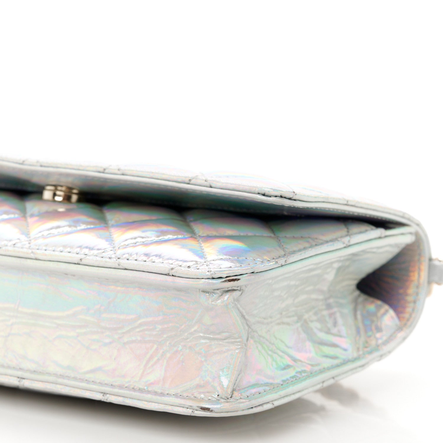 Chanel Iridescent Goatskin Quilted Wallet On Chain WOC Silver 11 of 12