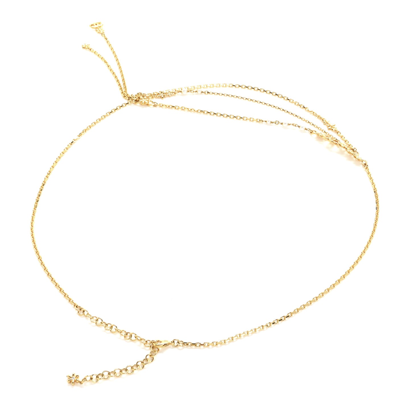 Pearl Crystal CC Flower Chain Belt Gold White