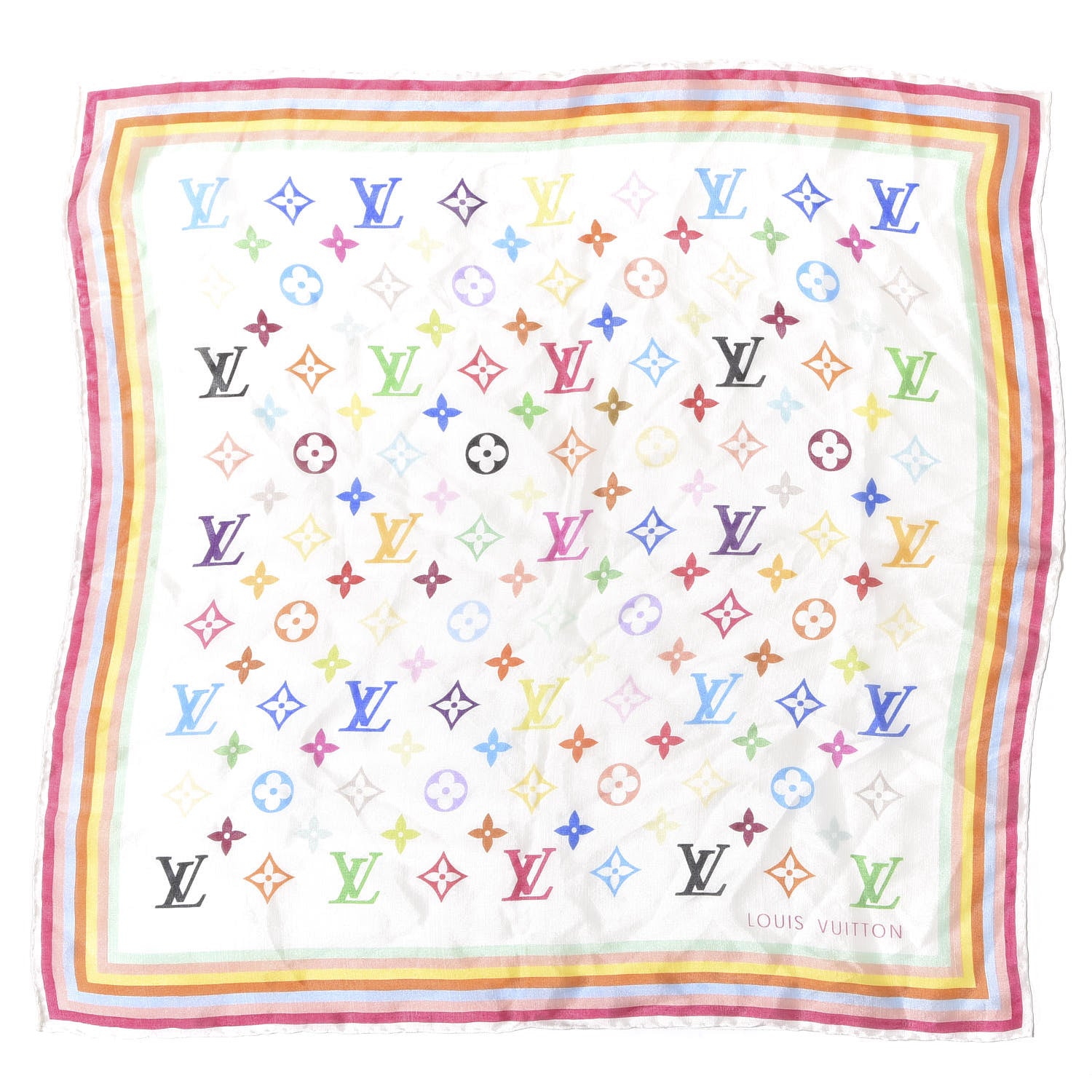 Louis Vuitton Silk Monogram Multicolor Scarf White 614143