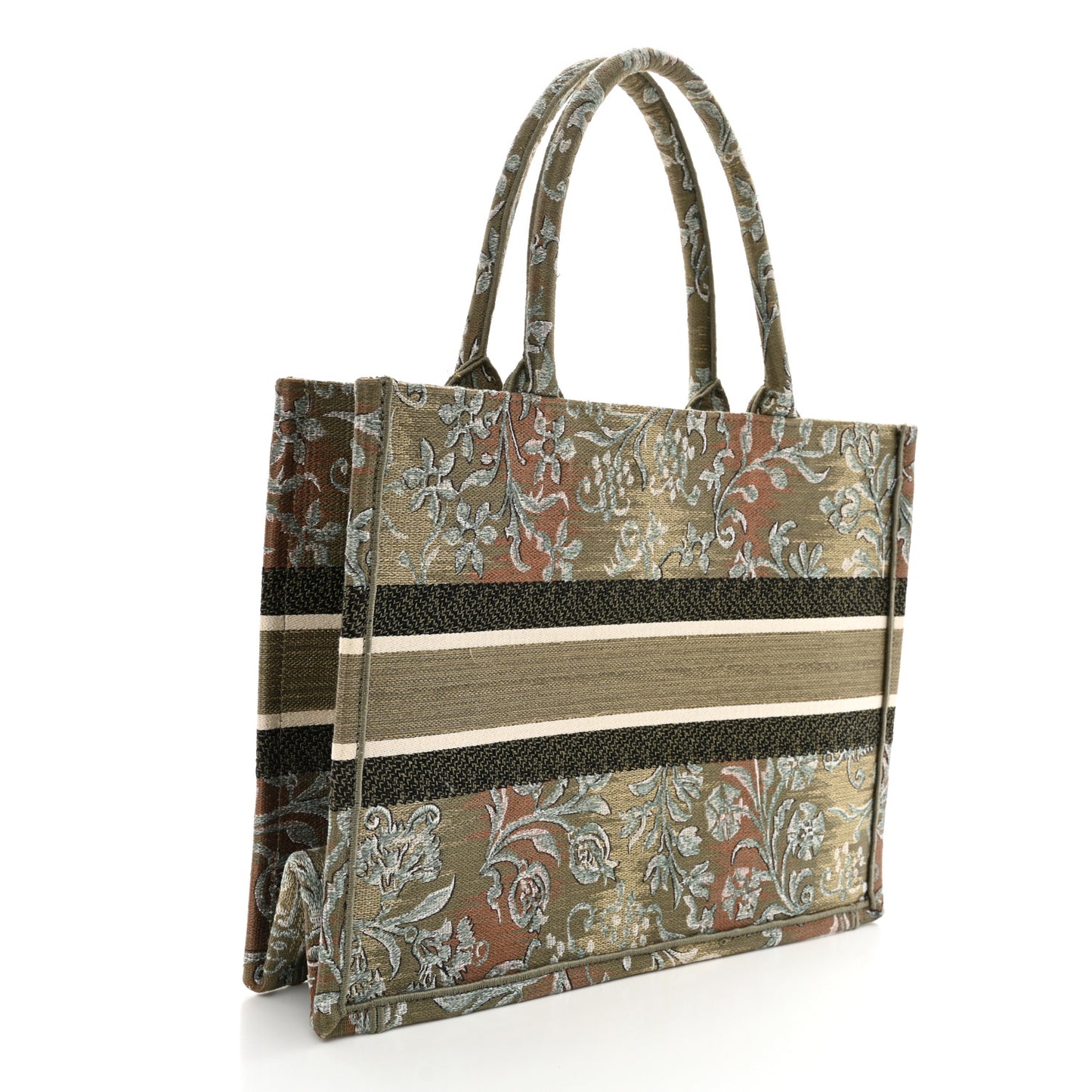 CHRISTIAN DIOR Canvas Embroidered Medium Brocart Book Tote Metallic Green