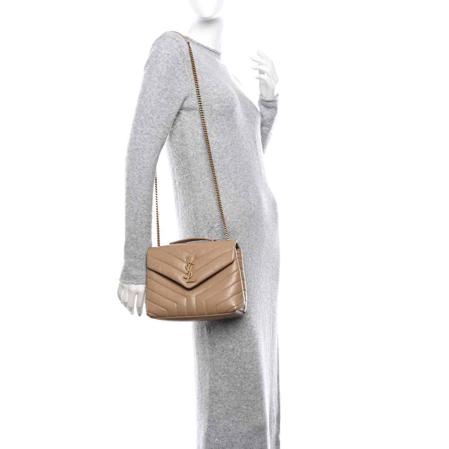 Calfskin Y Quilted Monogram Small Loulou Chain Satchel Dark Beige