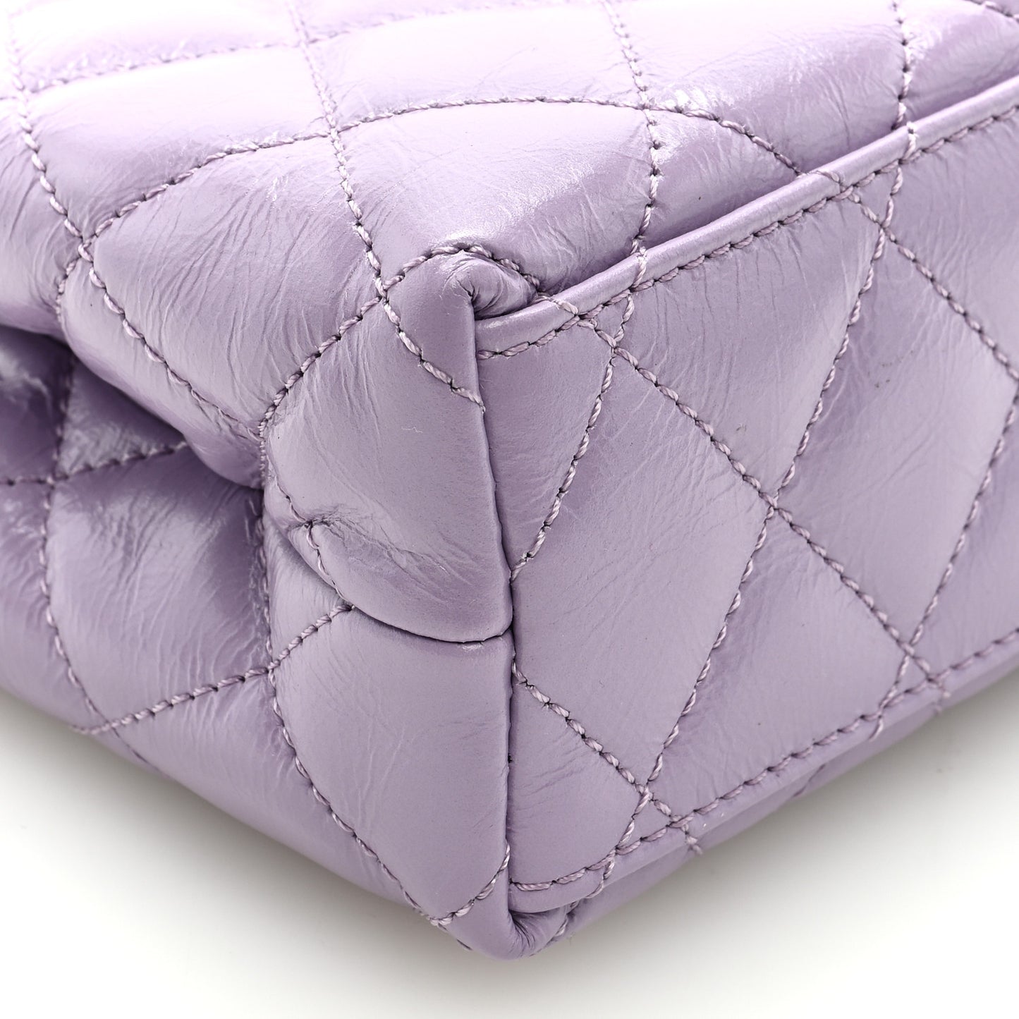 Shiny Aged Calfskin Quilted Nano Kelly Shopper Lilac