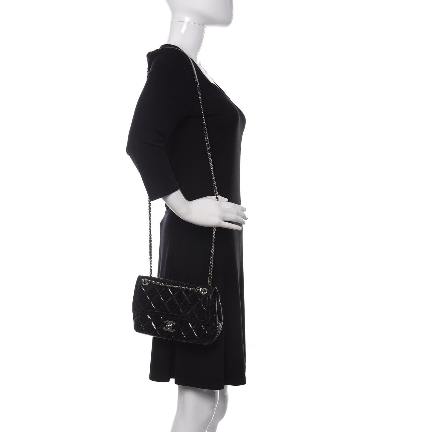 Patent Quilted Small Coco Shine Flap Black