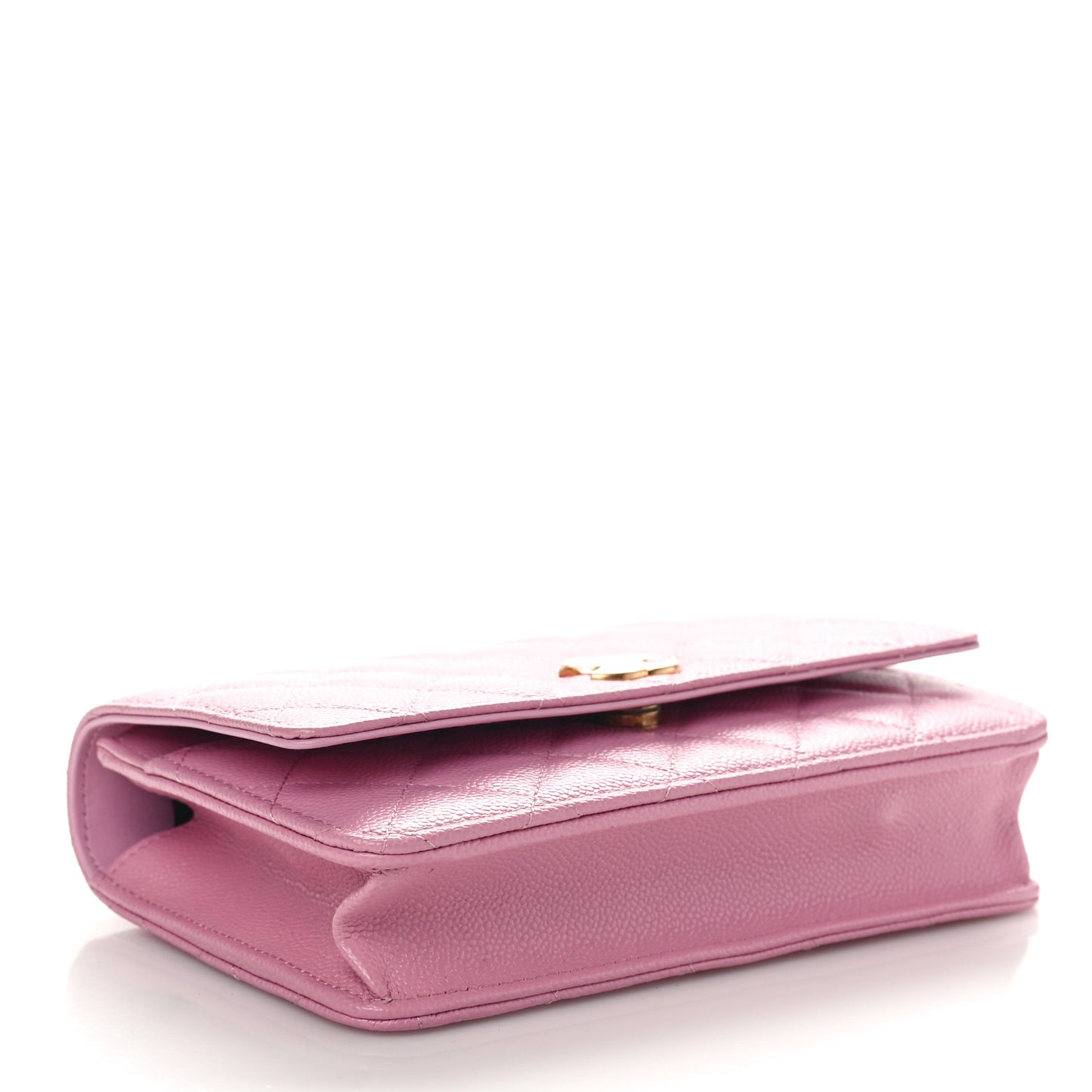 Shiny Caviar Quilted Pick Me Up Wallet On Chain WOC Pink