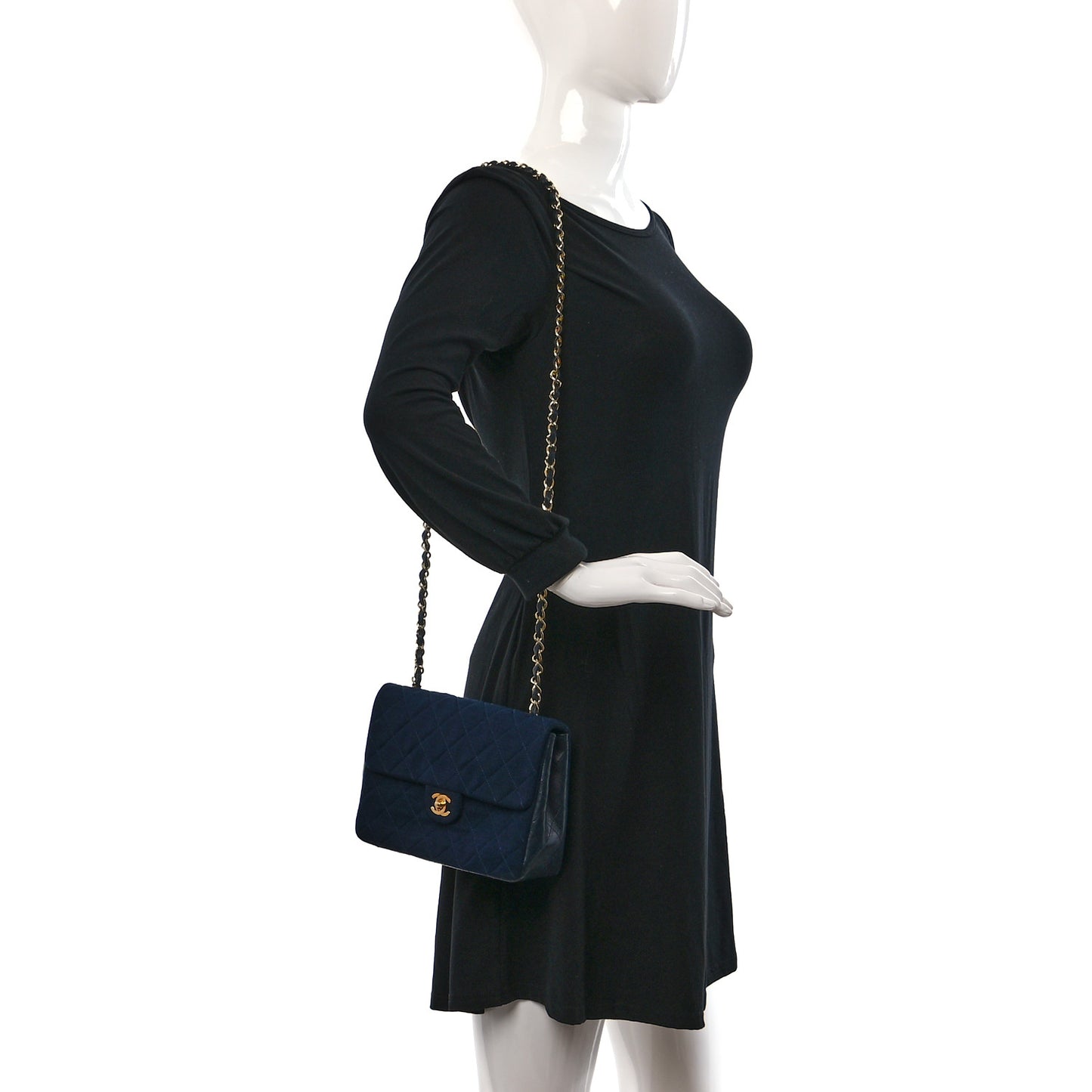 Jersey Lambskin Quilted Mini Square Flap Navy