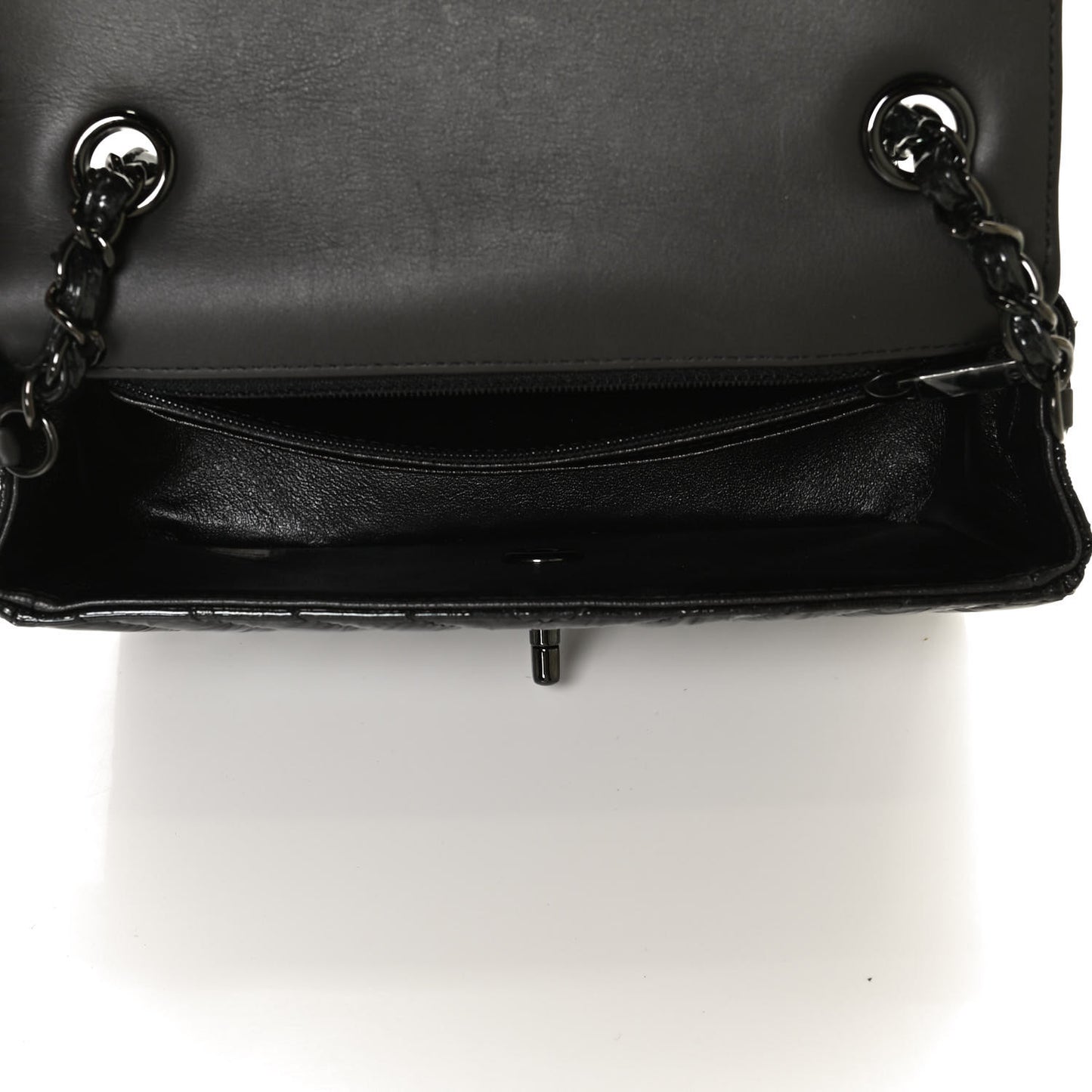 Patent Metallic Crumpled Calfskin Chevron Quilted Mini Rectangular Flap So Black