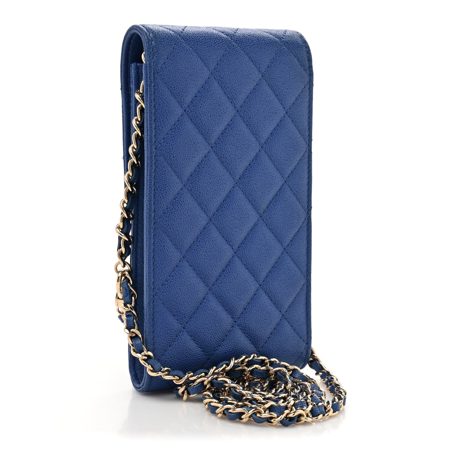 Caviar Quilted CC Airpods Pro and Phone Case With Chain Blue