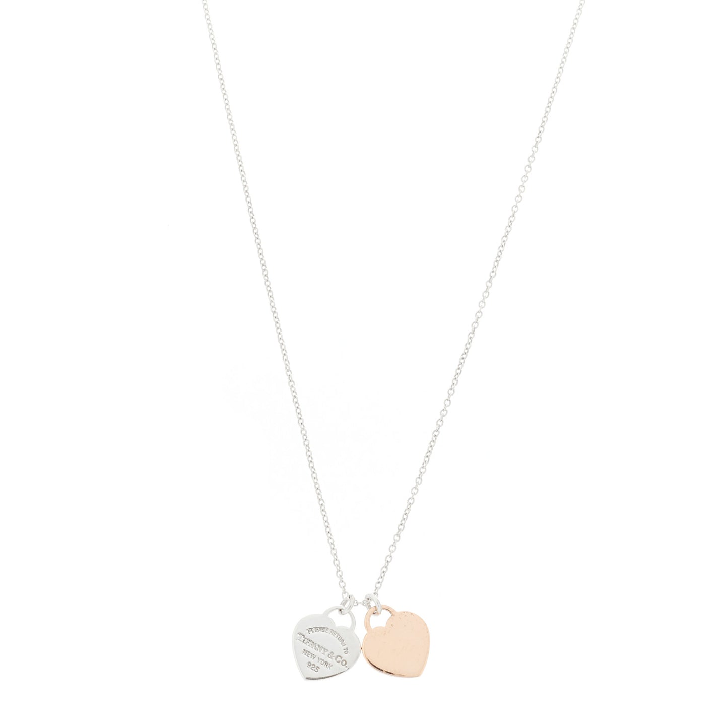Sterling Silver Rubedo Mini Return To Tiffany Double Heart Tag Pendant Necklace