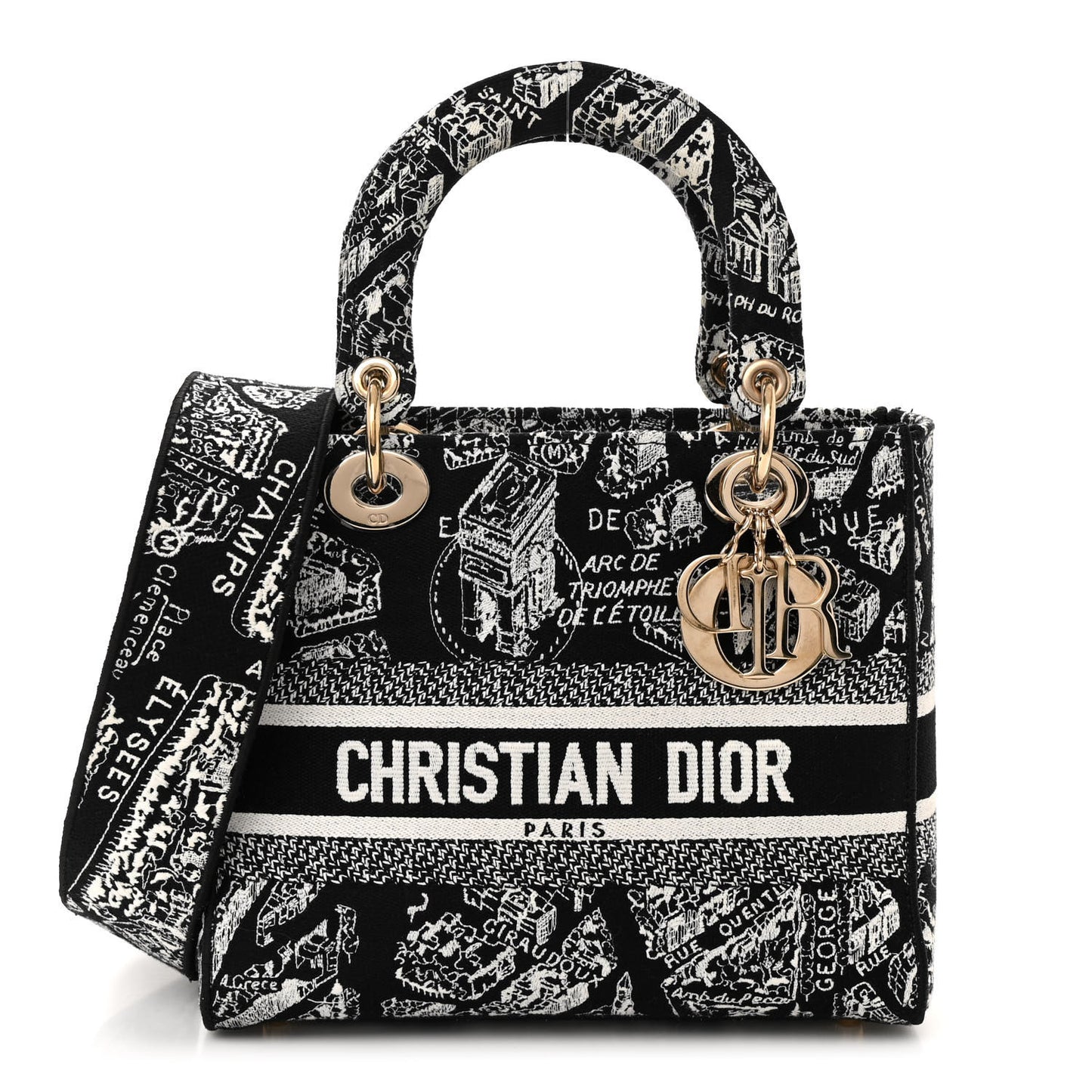 Canvas Embroidered Medium Plan de Paris Lady D-Lite Black White