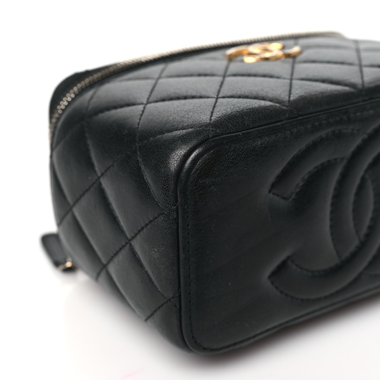 Lambskin Quilted Small Pillow Crush Vanity Case With Chain Black
