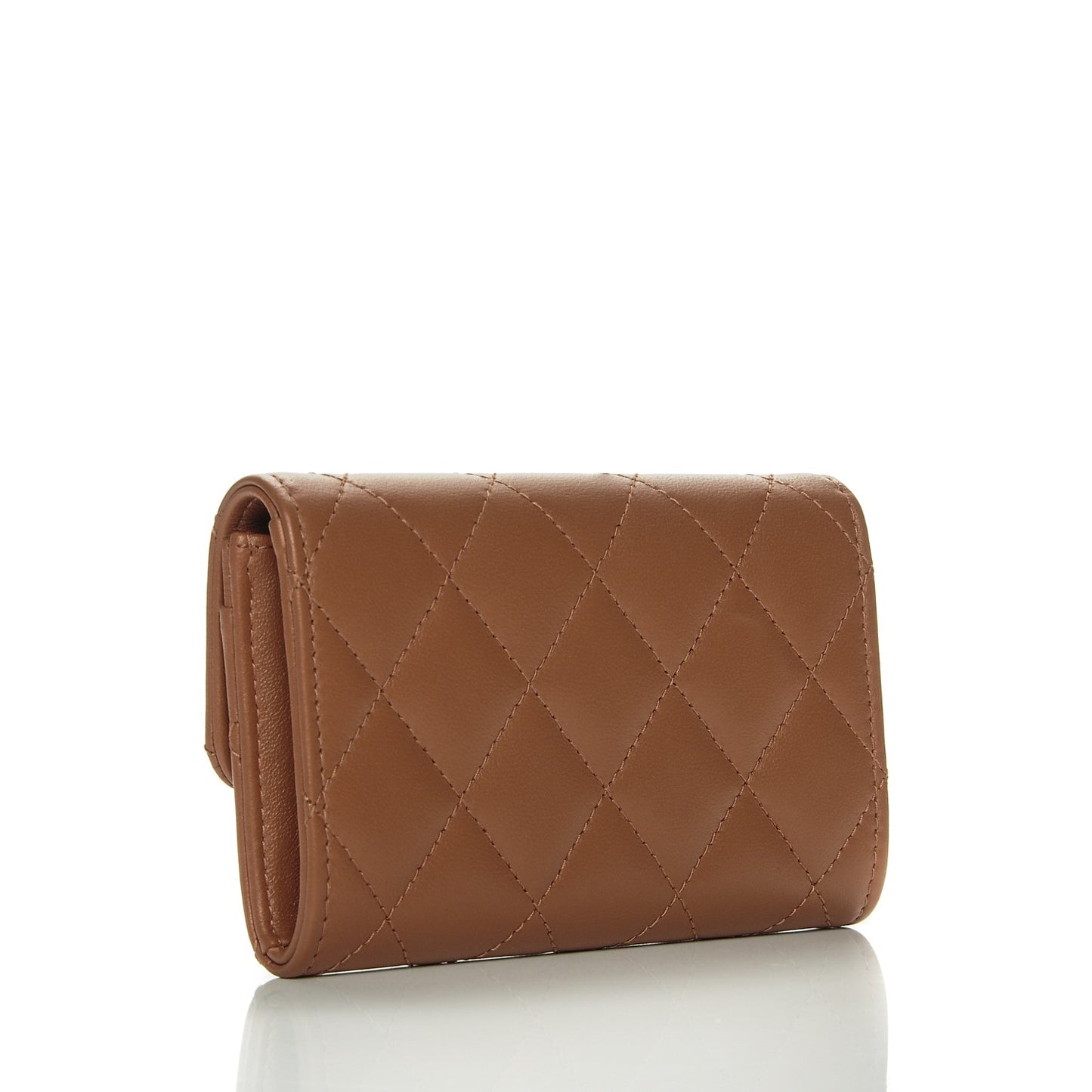 Lambskin Quilted Card Holder Camel
