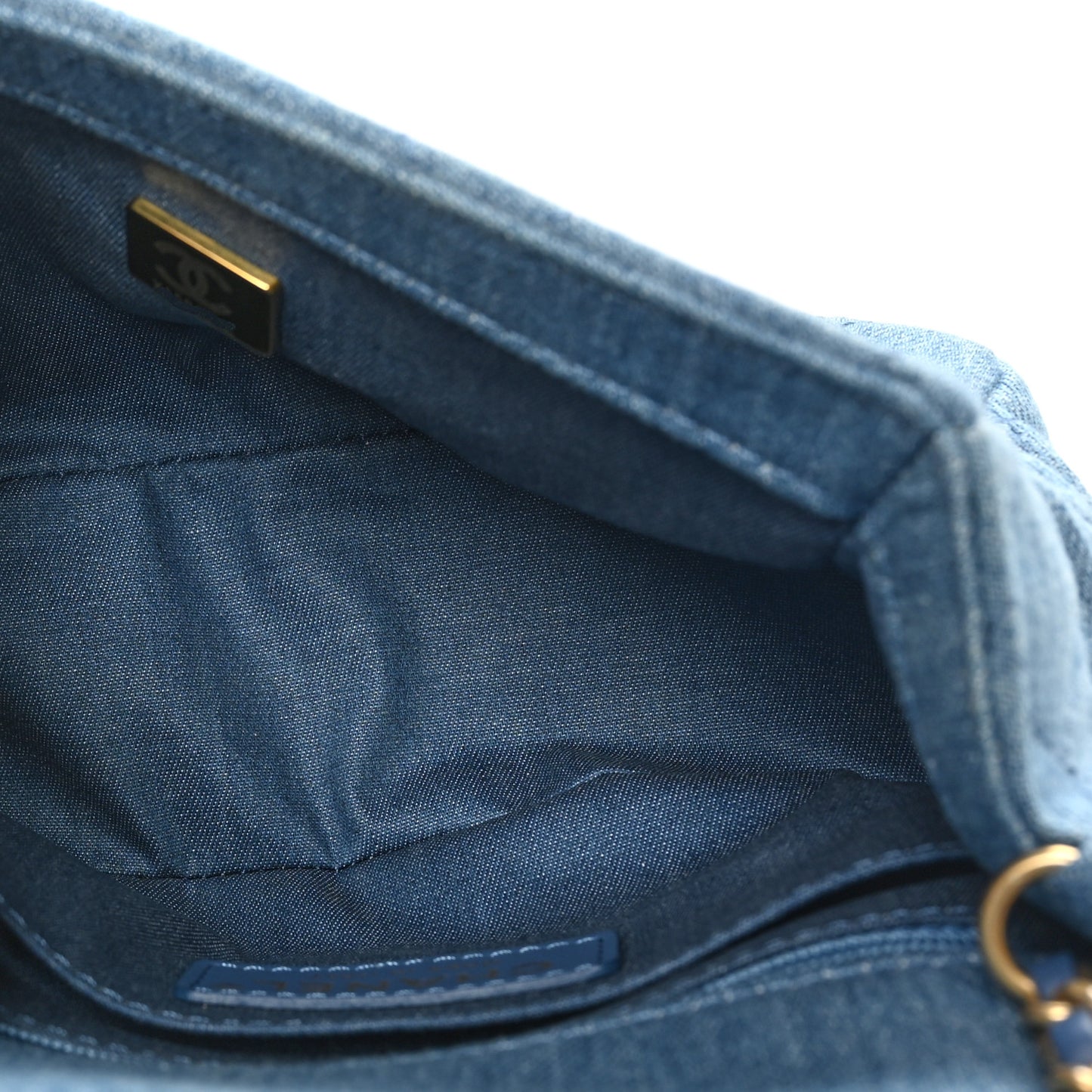 Denim Quilted Mini Pearl Crush Flap Blue
