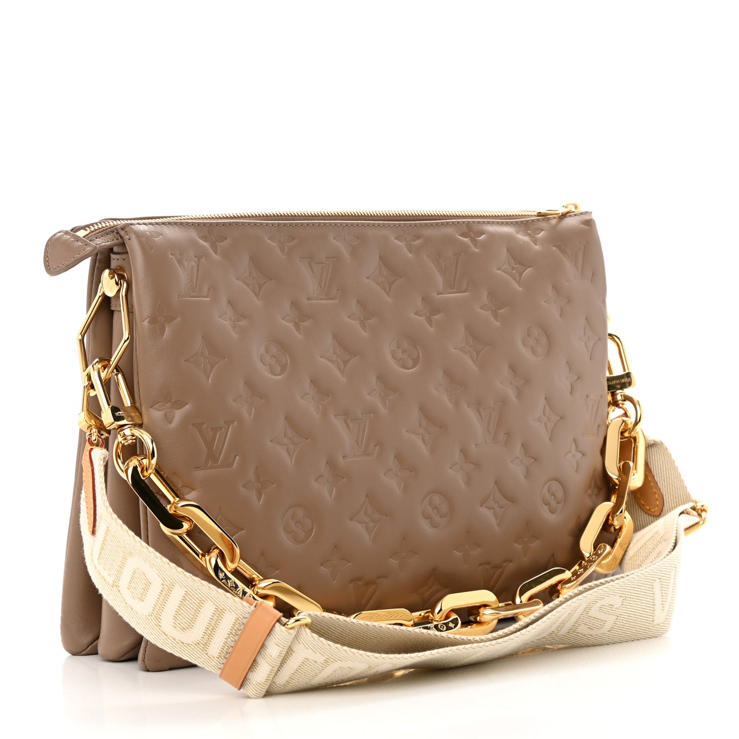 Lambskin Embossed Monogram Coussin MM Taupe